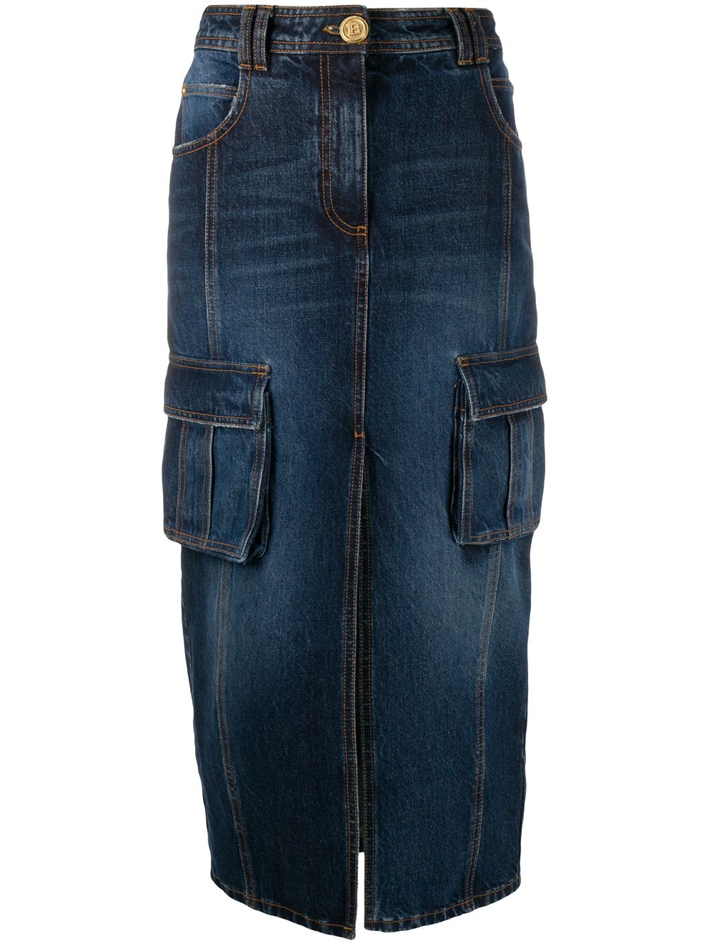 cargo-pocket denim pencil skirt - 1