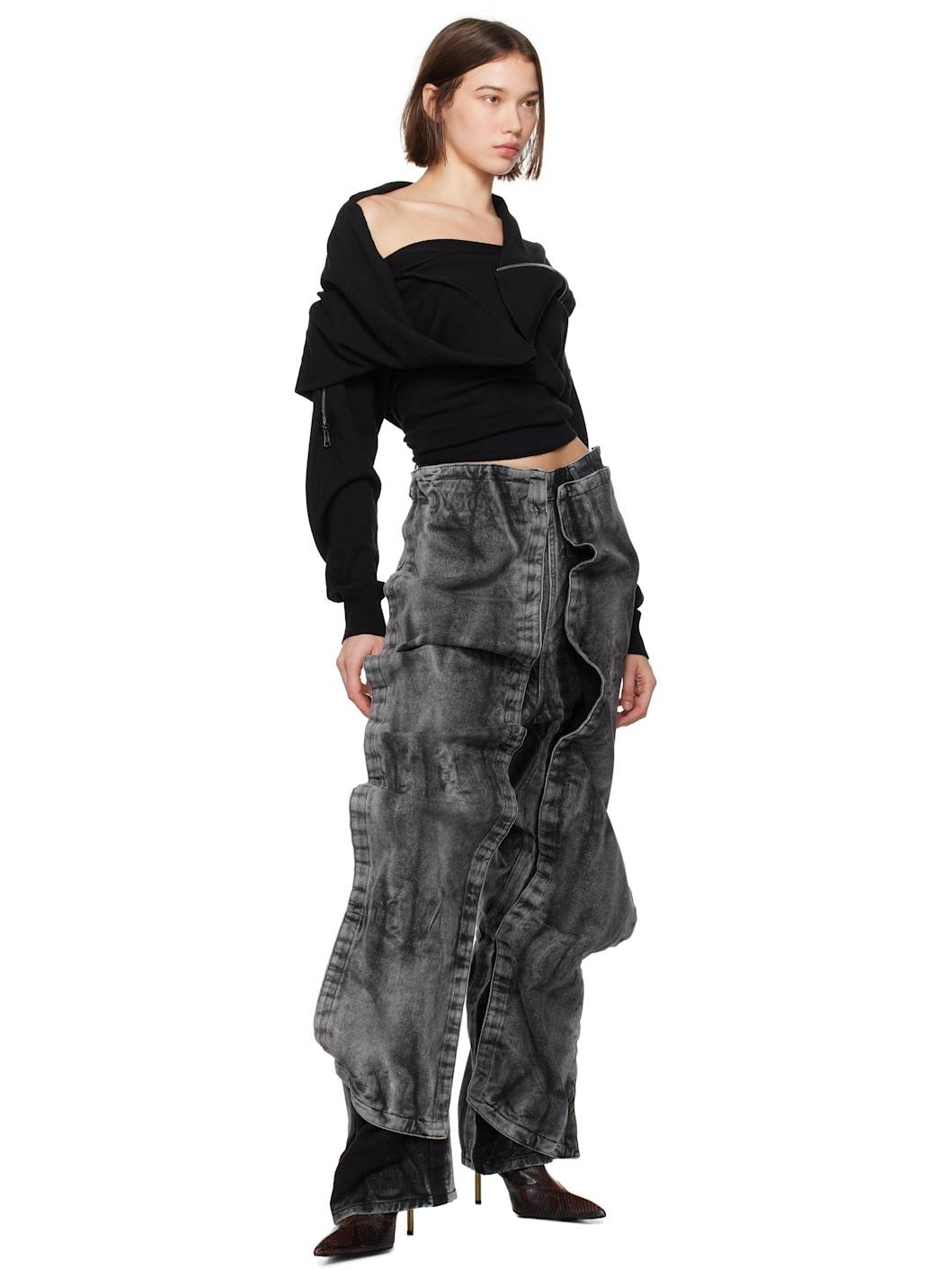 Black Velcro Panel Jeans - 5
