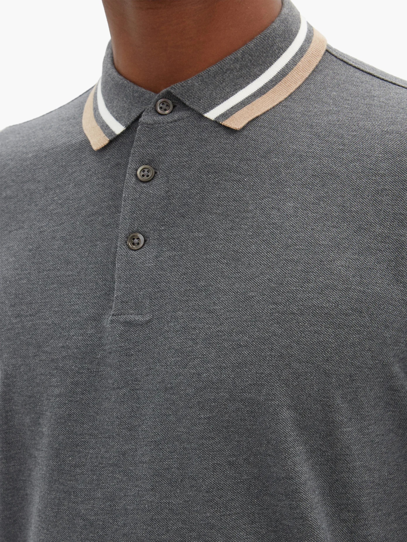 Striped-collar cotton-piqué polo shirt - 4