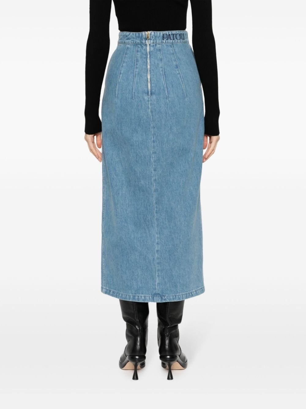 front-slit denim midi skirt - 4