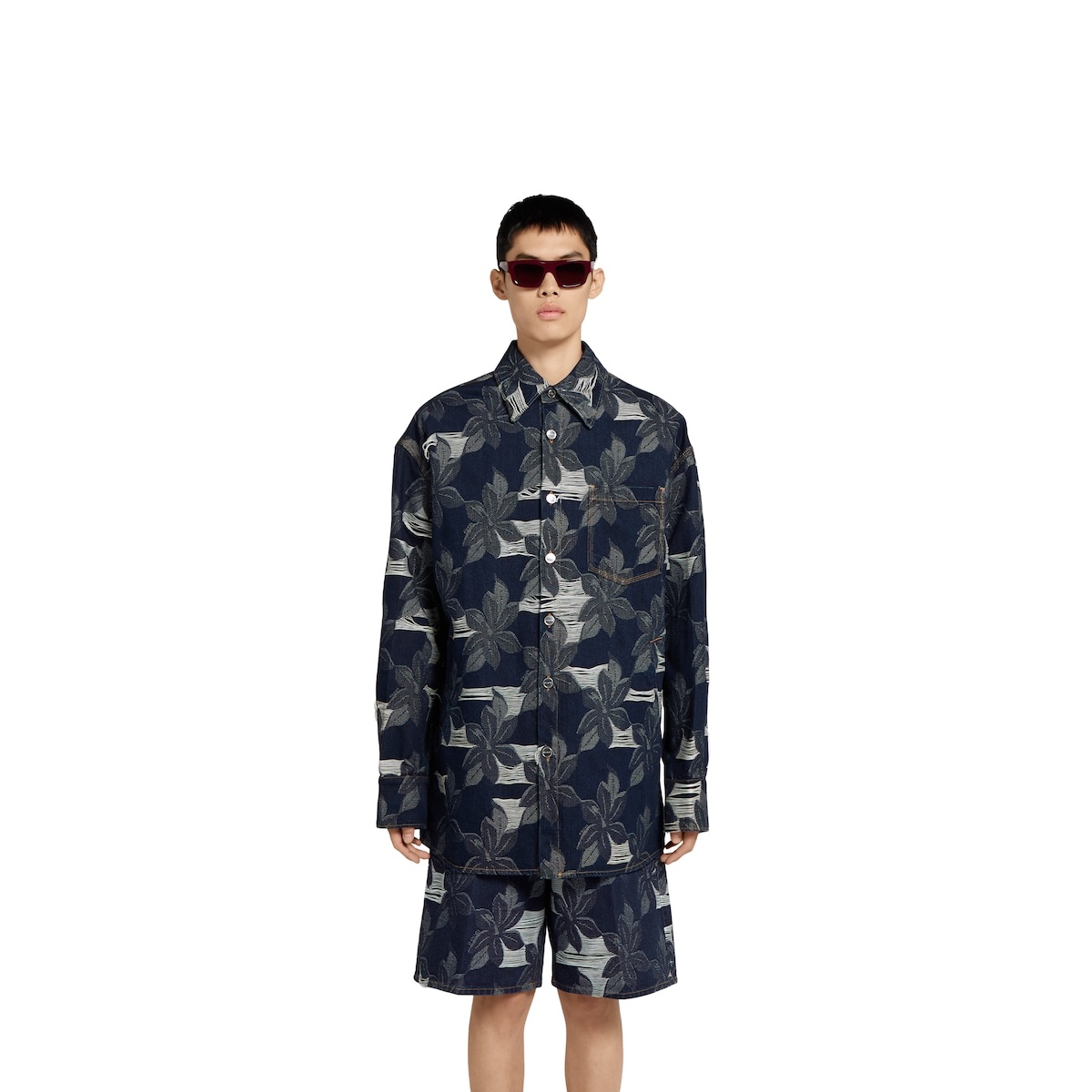 Cotton denim floral jacquard shirt - 3