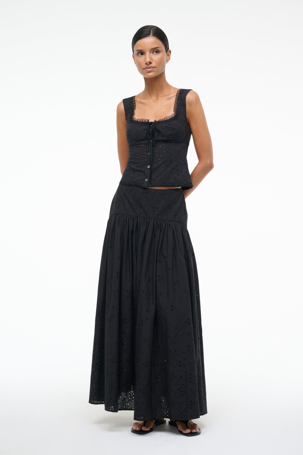 STAUD PROCIDA SKIRT BLACK EYELET - 4