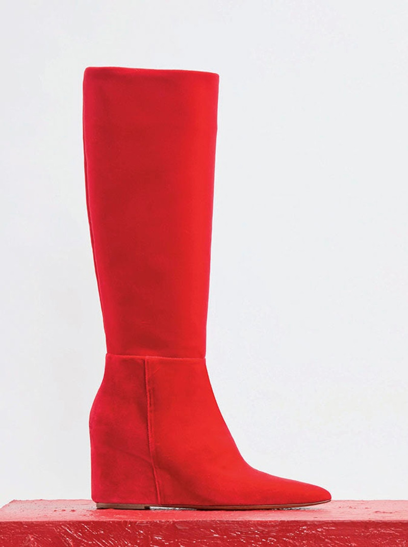 Remedios Tall Boot in Scarlet Red Cotton Velvet 4
