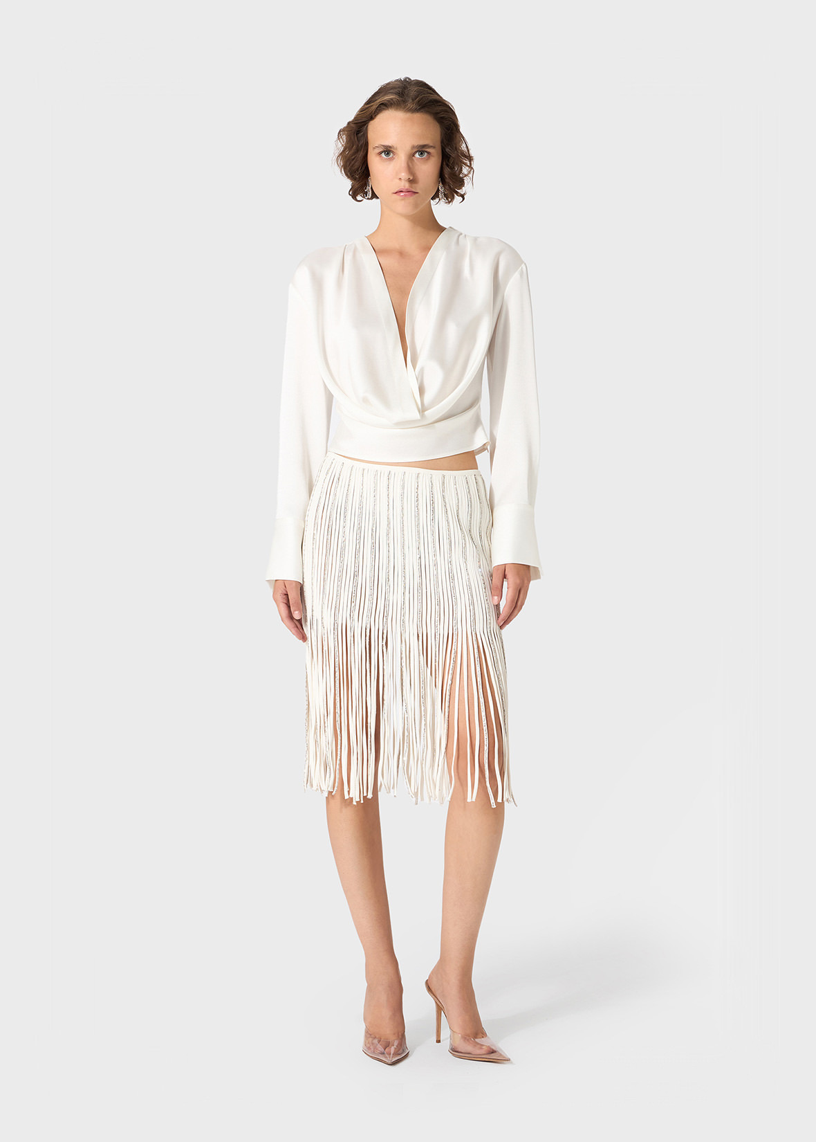 SATIN BLOUSE WITH DRAPED NECKLINE - 2