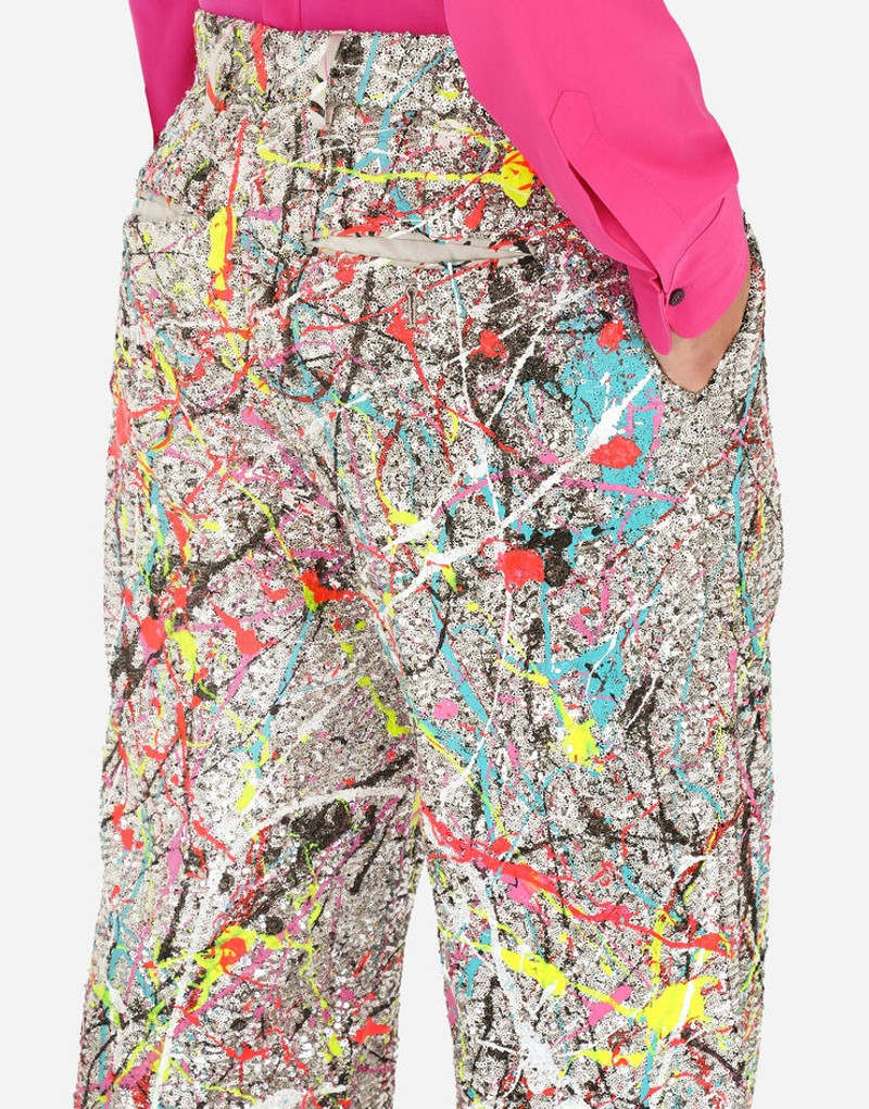 Sequined pants with color splash print 5
