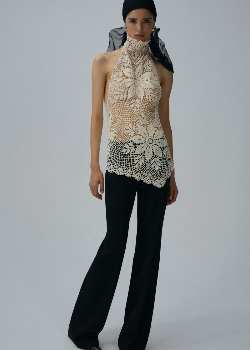 MAGDA BUTRYM Lace crochet high neck blouse in cream outlook
