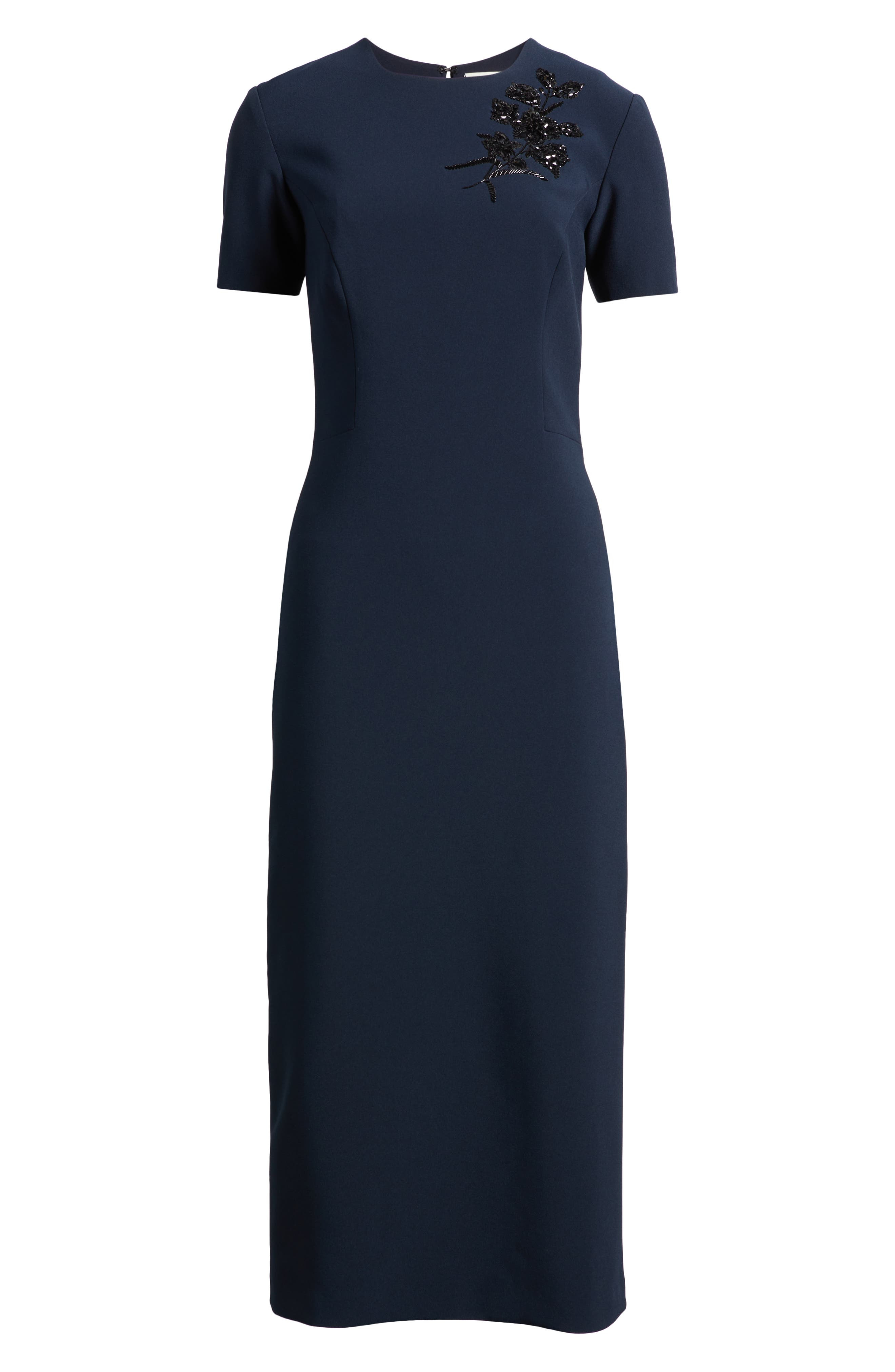 Sachin & Babi Tamara Bead Detail Stretch Crepe Cocktail Midi Dress in Dark Midnight at Nordstrom - 5