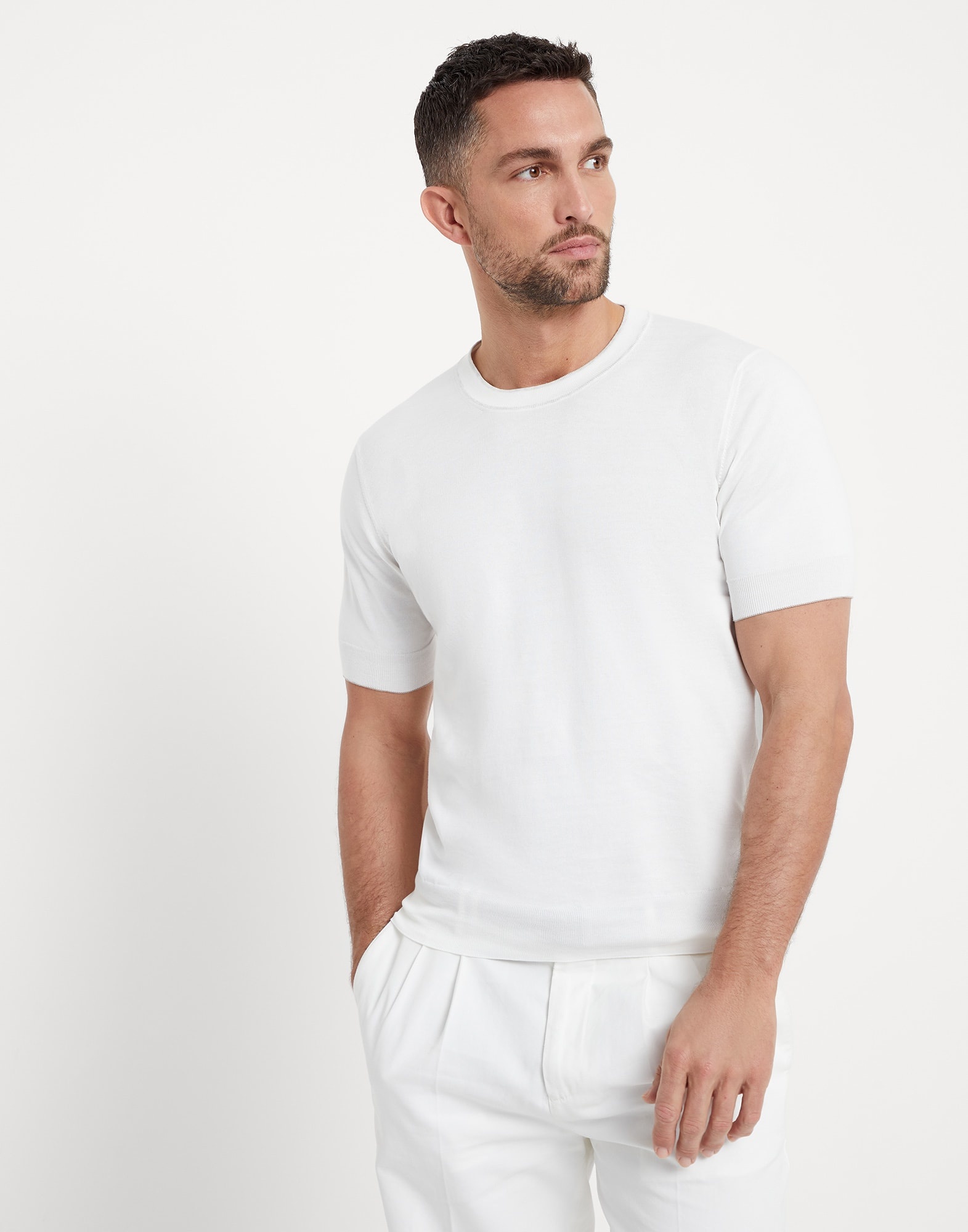 Cotton lightweight knit T-shirt with contrast details - 1