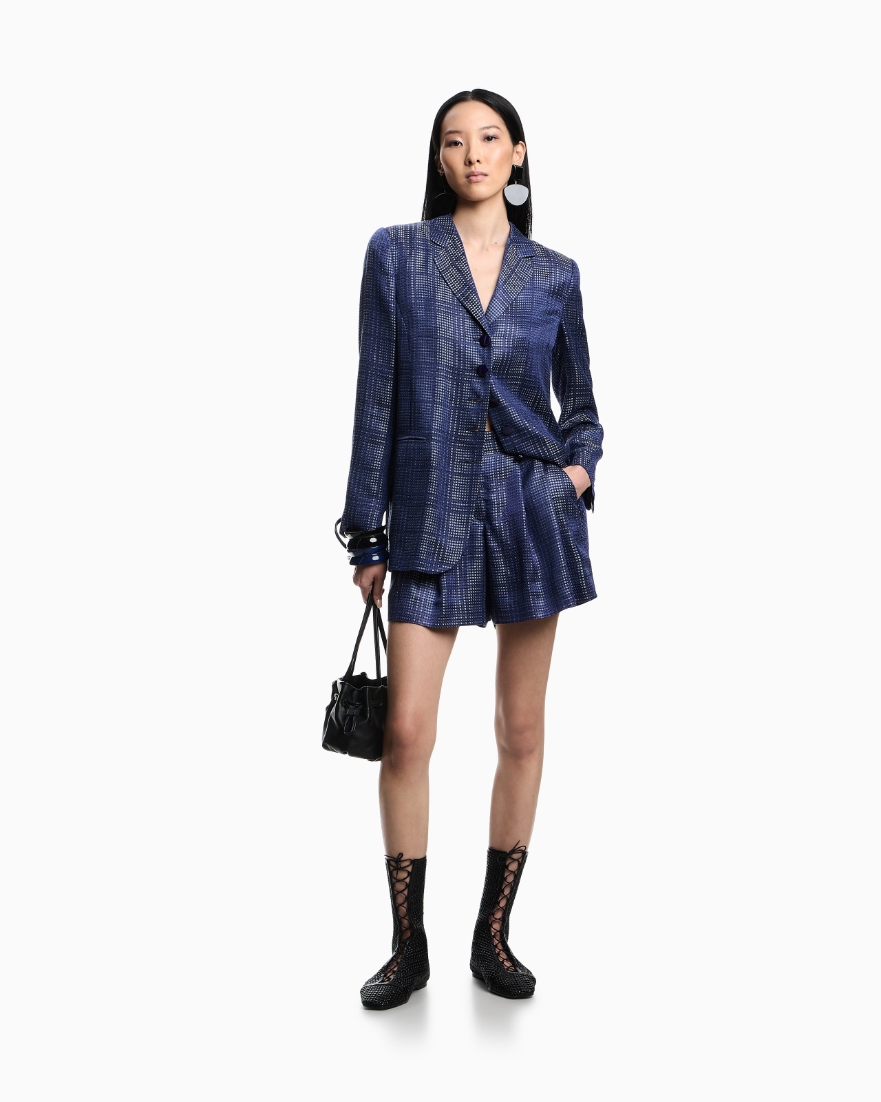 SHORTS WITH PLEATS IN A CUPRO BLEND WITH A CHECK MOTIF - 2
