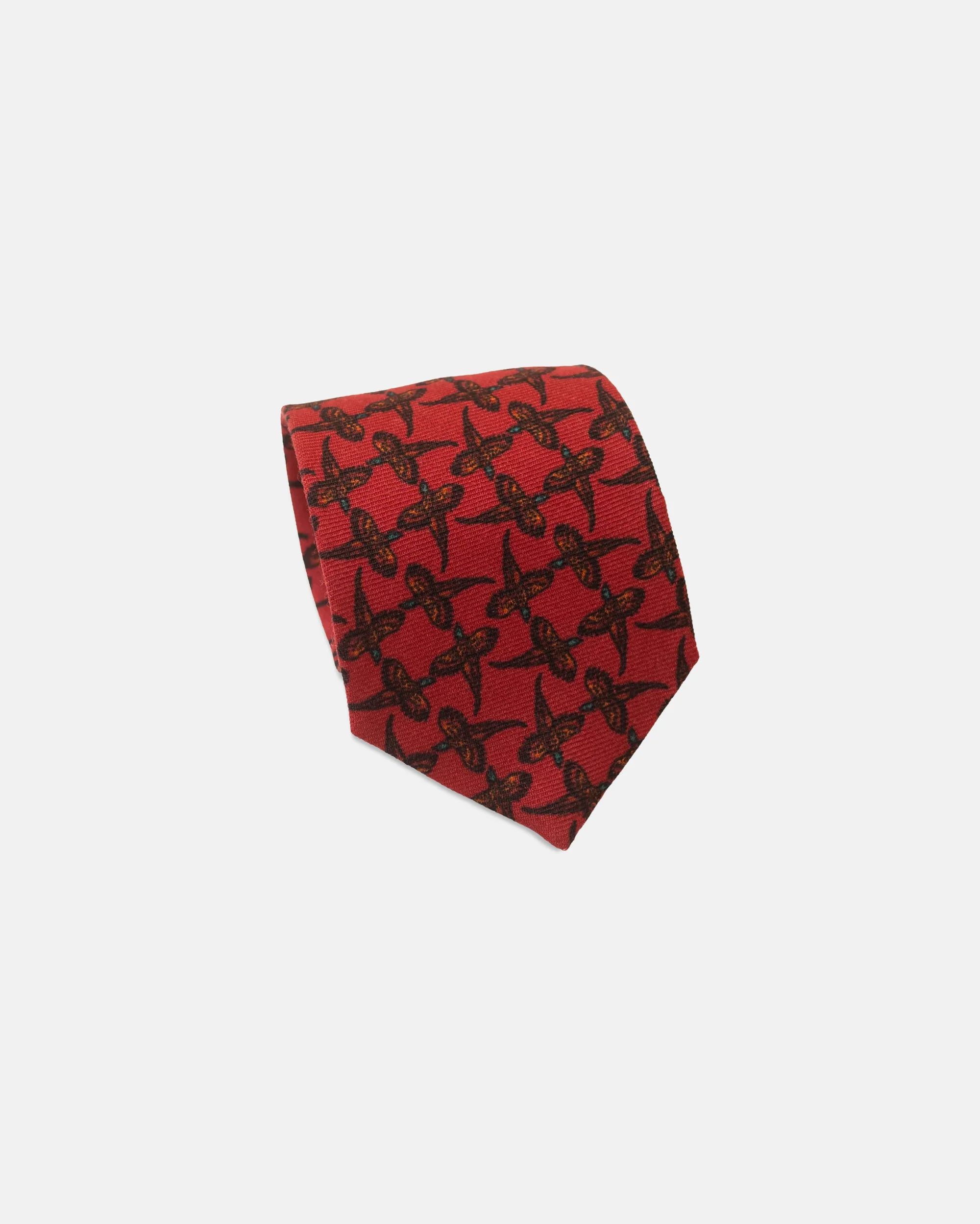 MADE-IN-ENGLAND RED PHEASANT WOOL CHALLIS TIE - 1