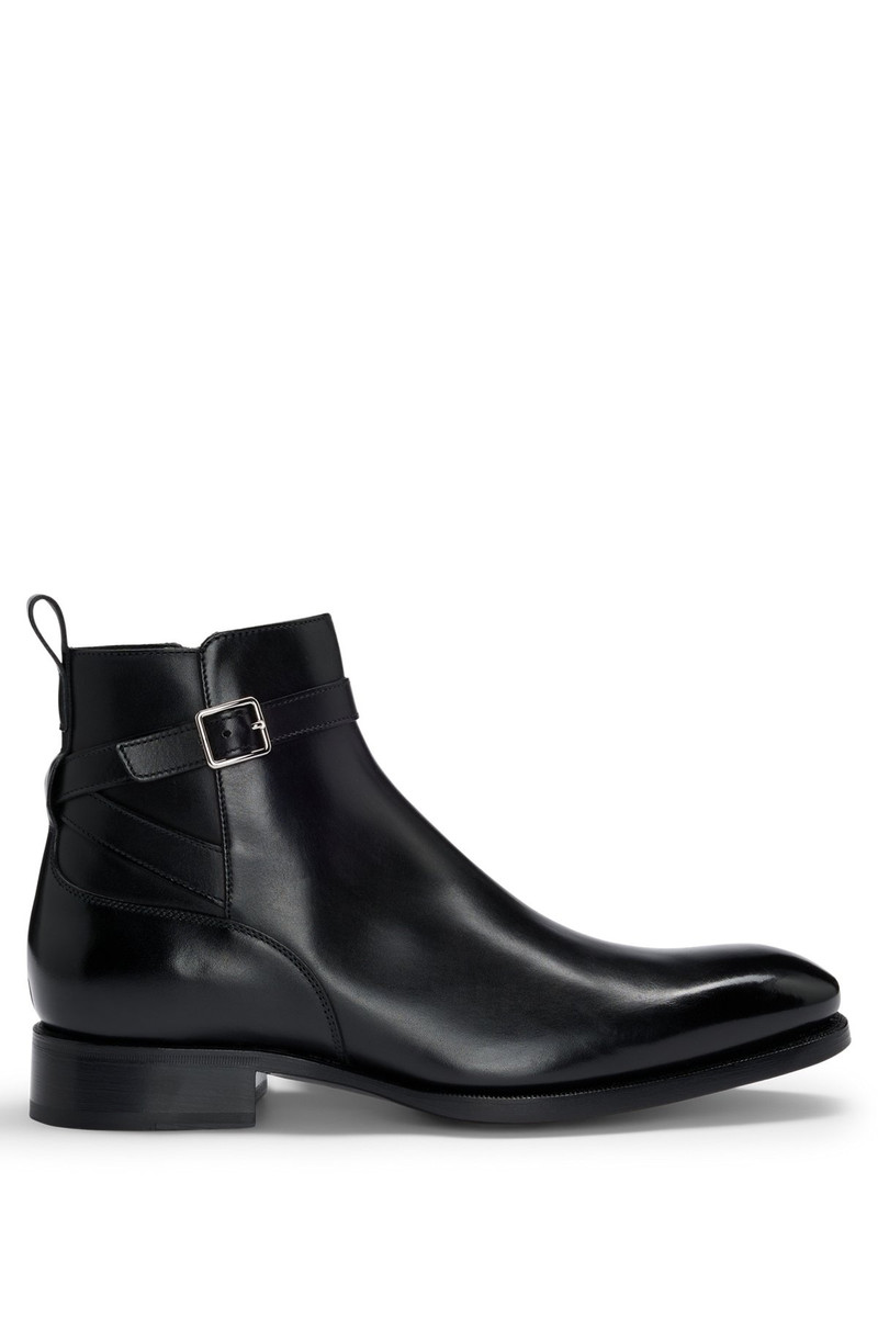 LEATHER JODHPUR BOOTS WITH ZIP CLOSURE AND BUCKLED STRAP 1