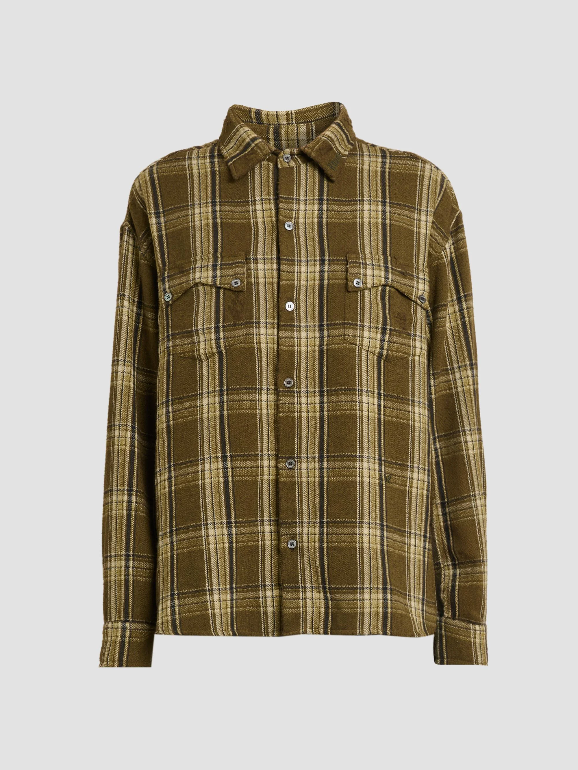 Men's Aviano Checked Cotton-Blend Shirt - Green Brown - 1