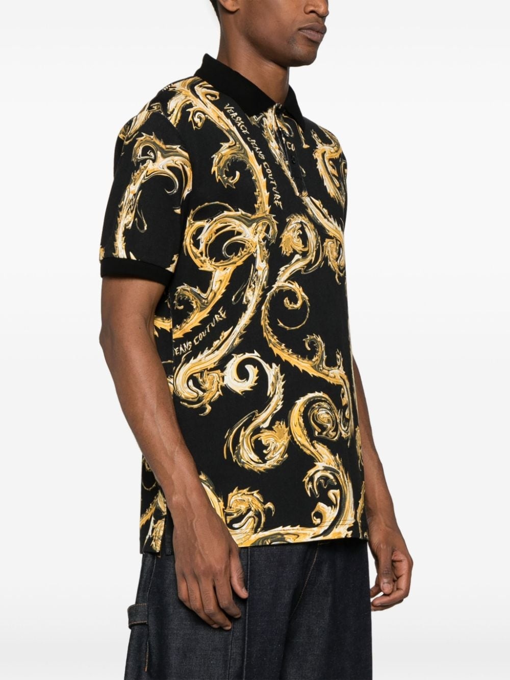 Barocco-print cotton polo top - 3