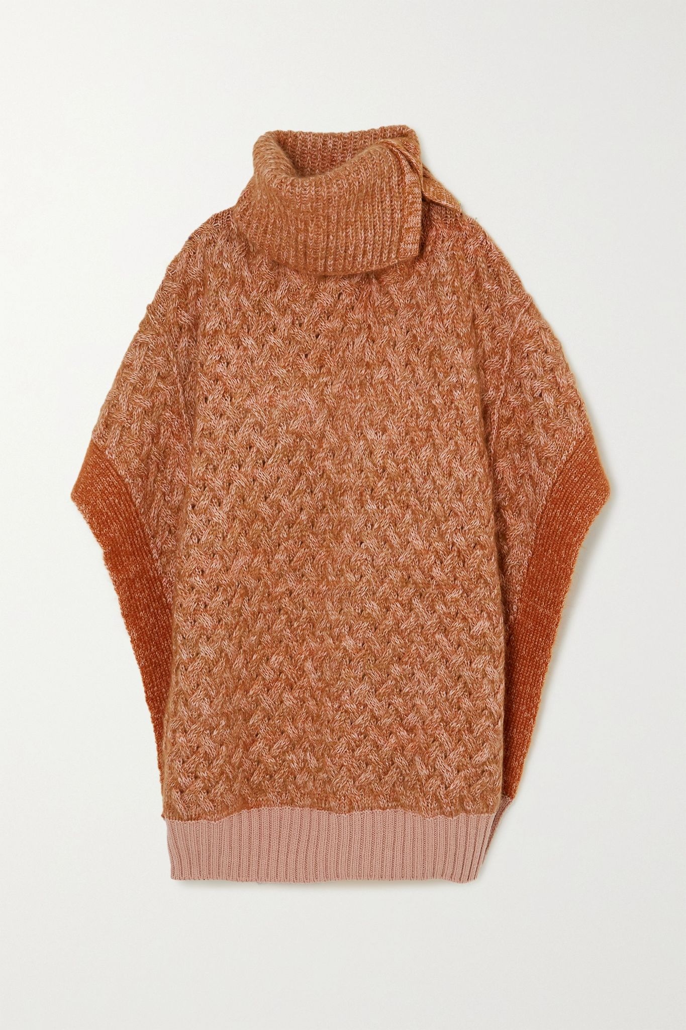 Mélange cable-knit wool-blend poncho - 1