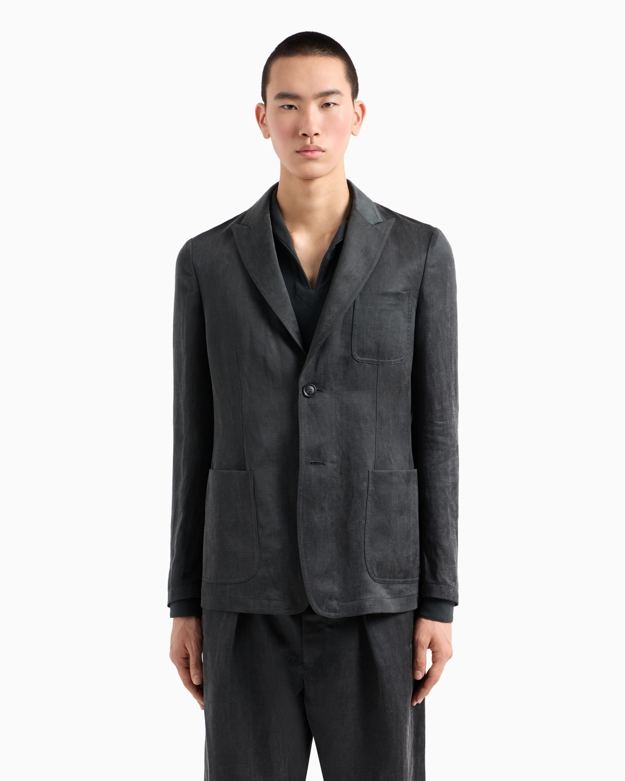 SINGLE-BREASTED JACKET IN WASHED LINEN AND LYOCELL CANVAS - 4