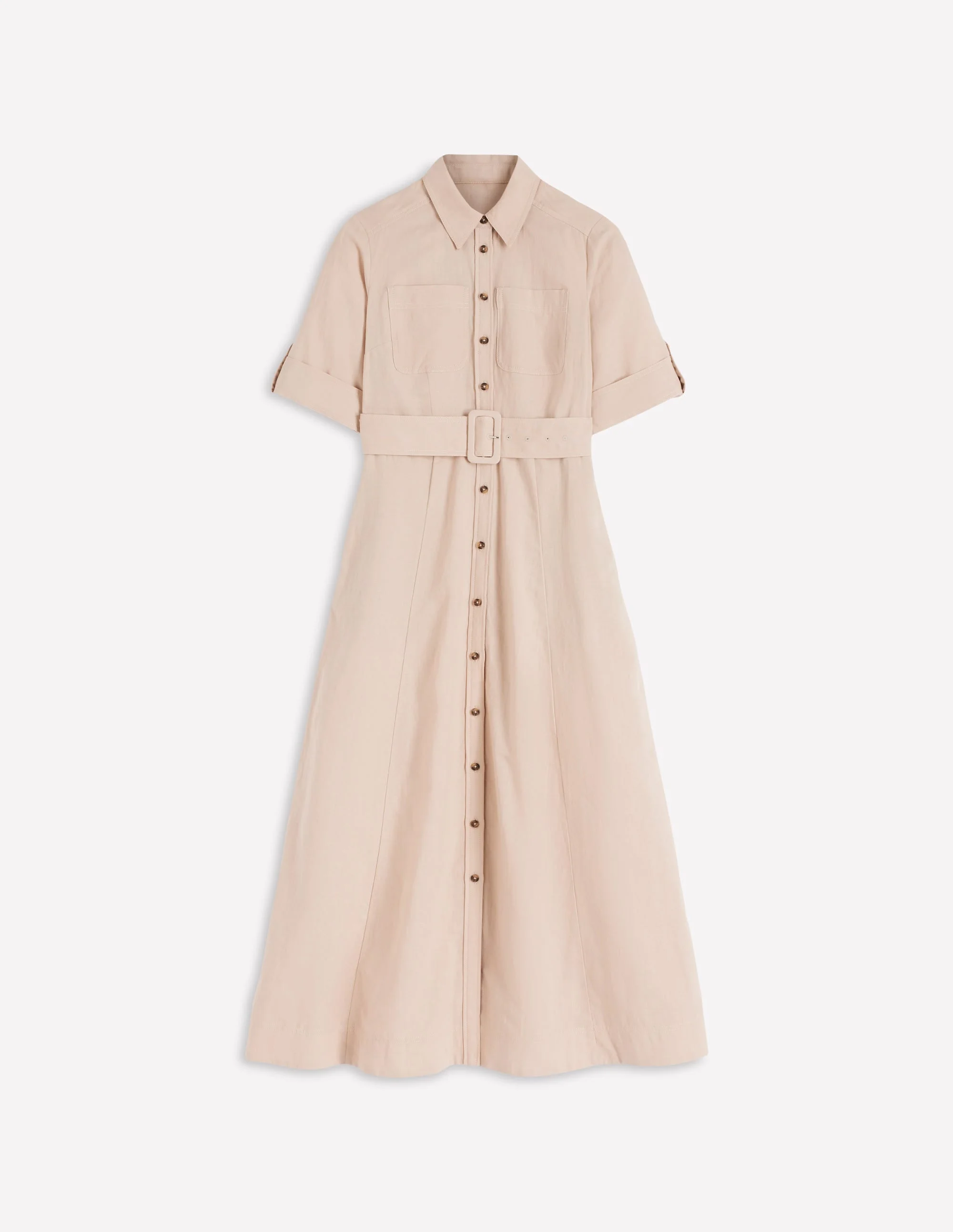 Ora Linen Blend Shirt Dress-Coffee - 1
