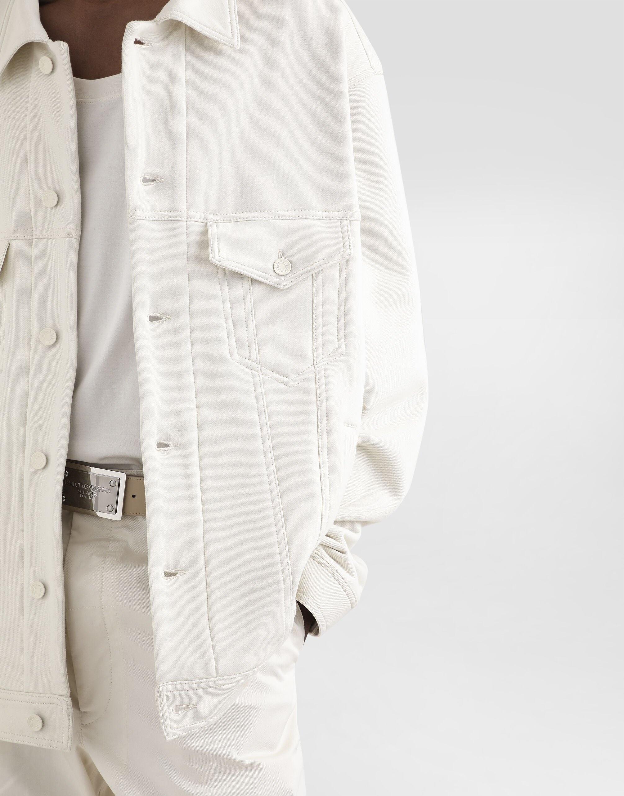 【DOLCE&GABBANA】ロゴ フレンチコットン混テリー フーディ Oversize cotton shirt with cut-out detailing in White for