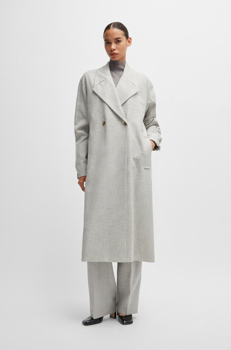 DOUBLE-BREASTED COAT IN CHECKED CREPE WITH PARTIAL LINING 2