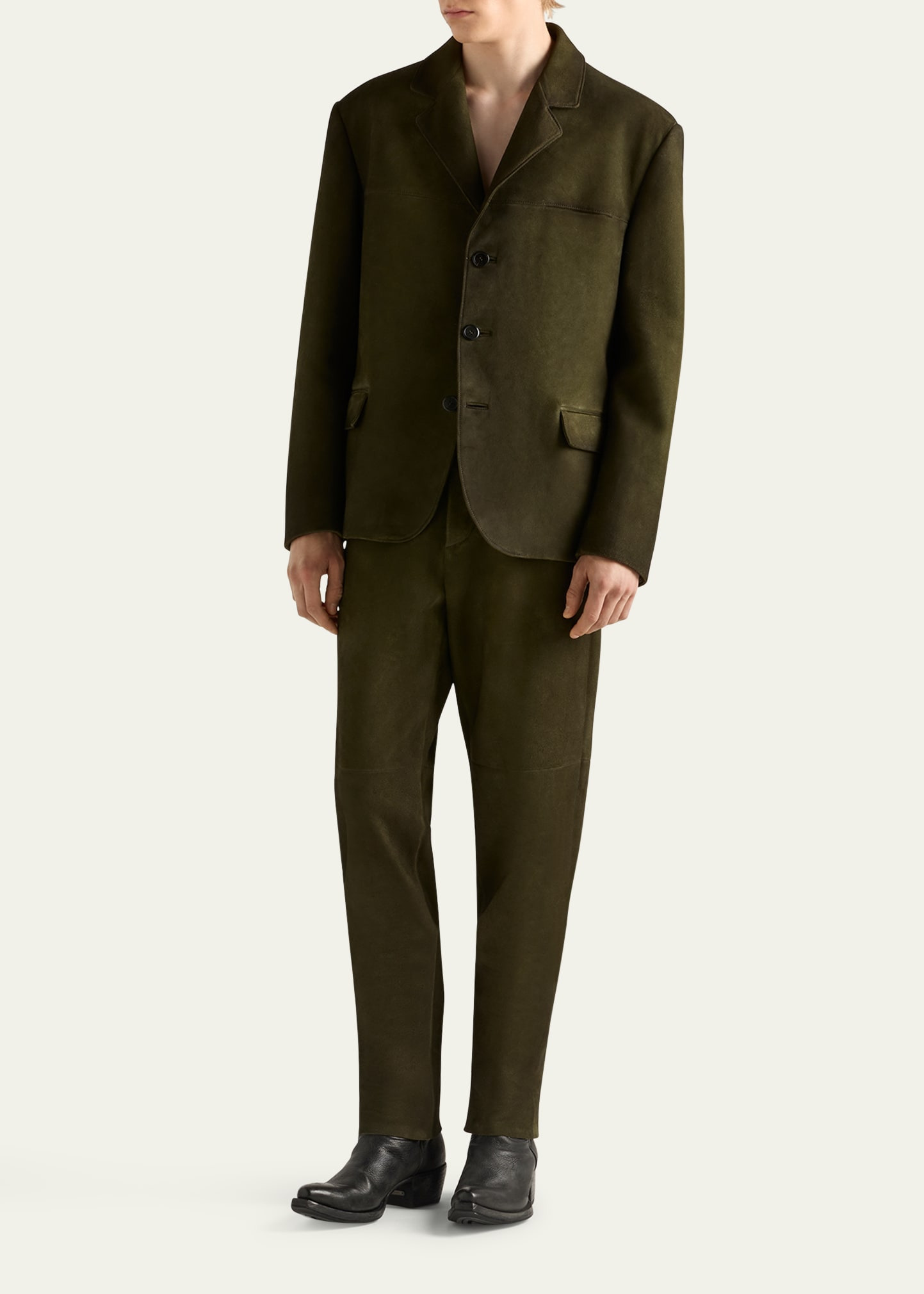 Men's Single-Breasted Suede Jacket - 2
