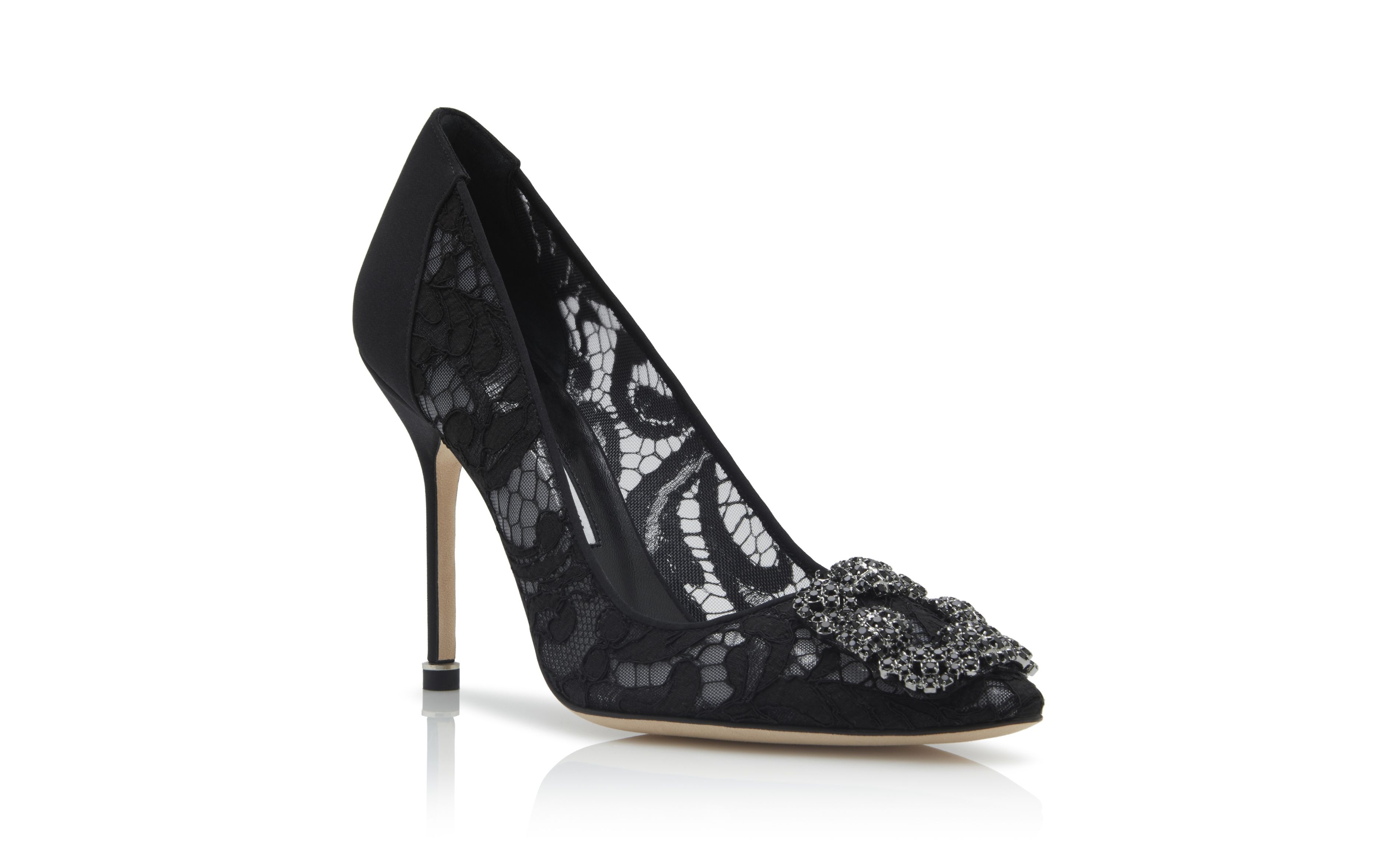 Black Lace Jewel Buckle Pumps - 3