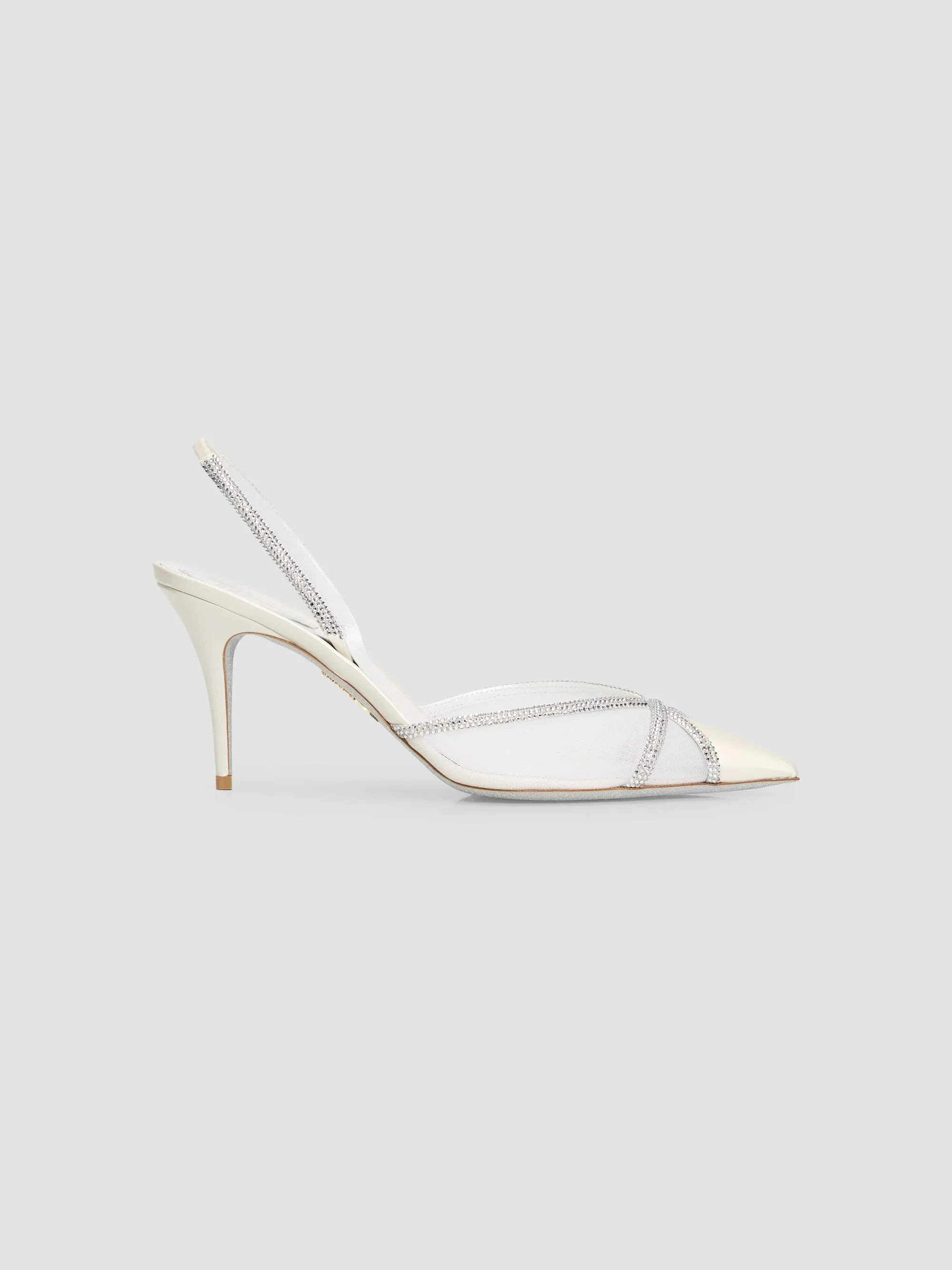 Women's Crystal-Embellished Satin 80MM Slingback Pumps - White Crystal - 1
