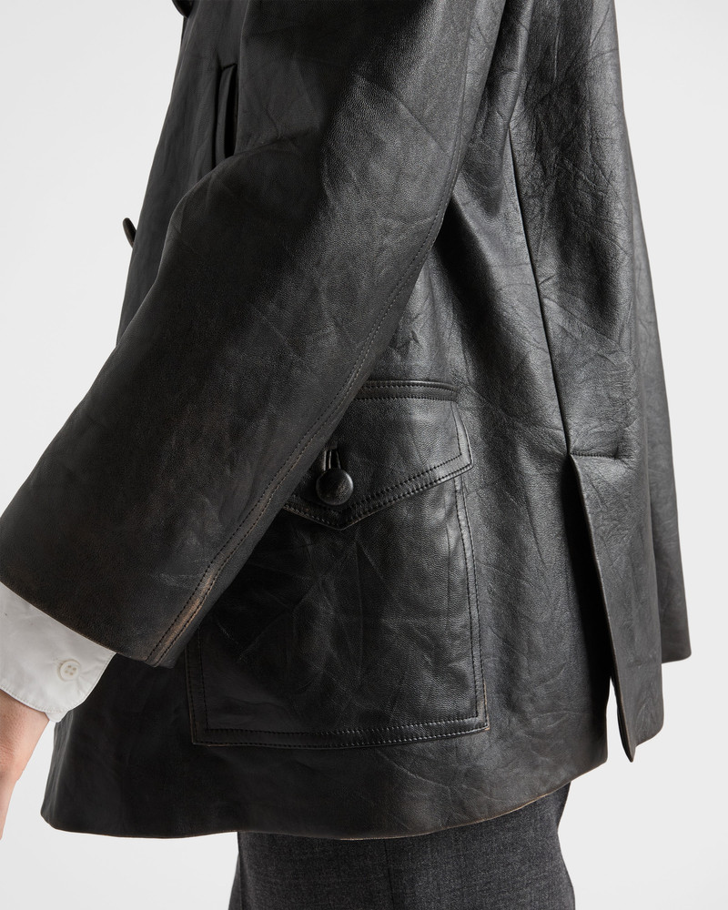 Double-breasted nappa leather caban jacket 4