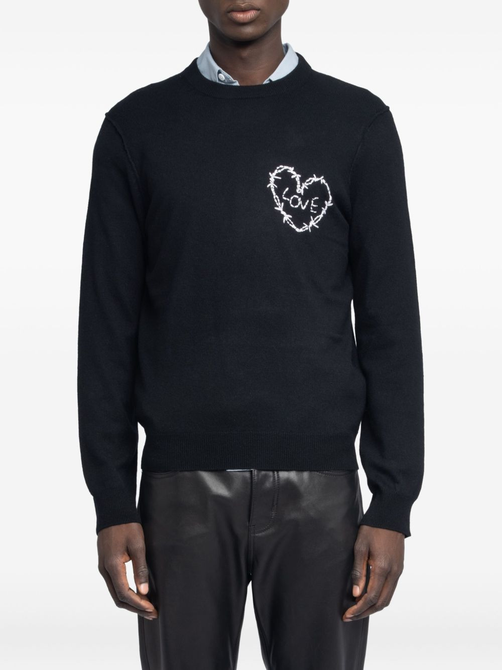 heart-embroidery wool sweater - 4