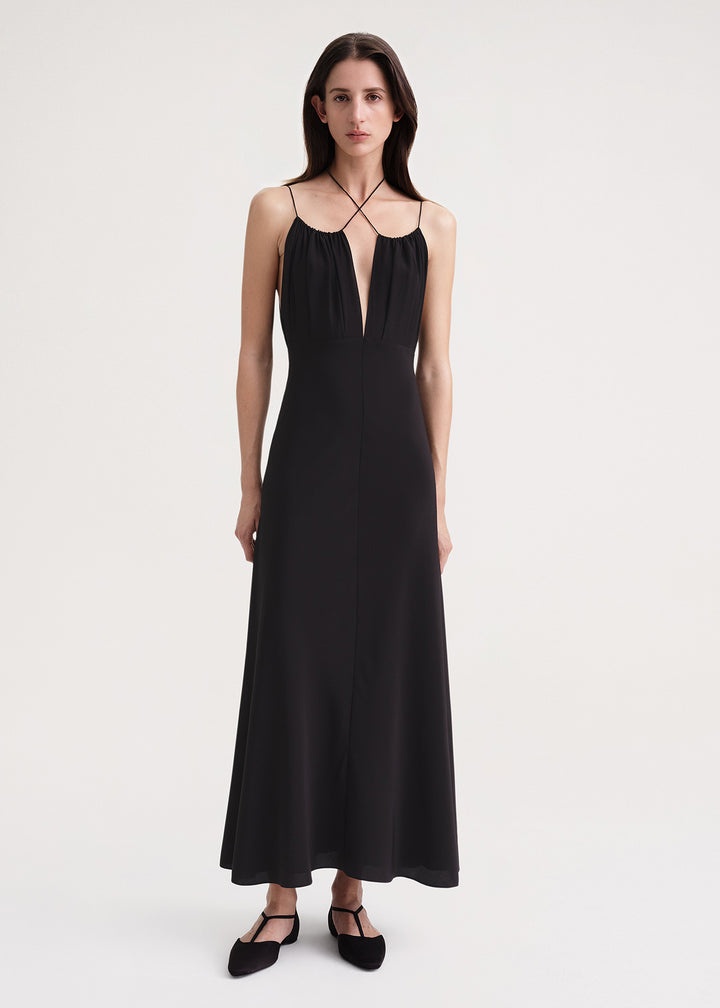 Gathered halterneck maxi dress black - 2