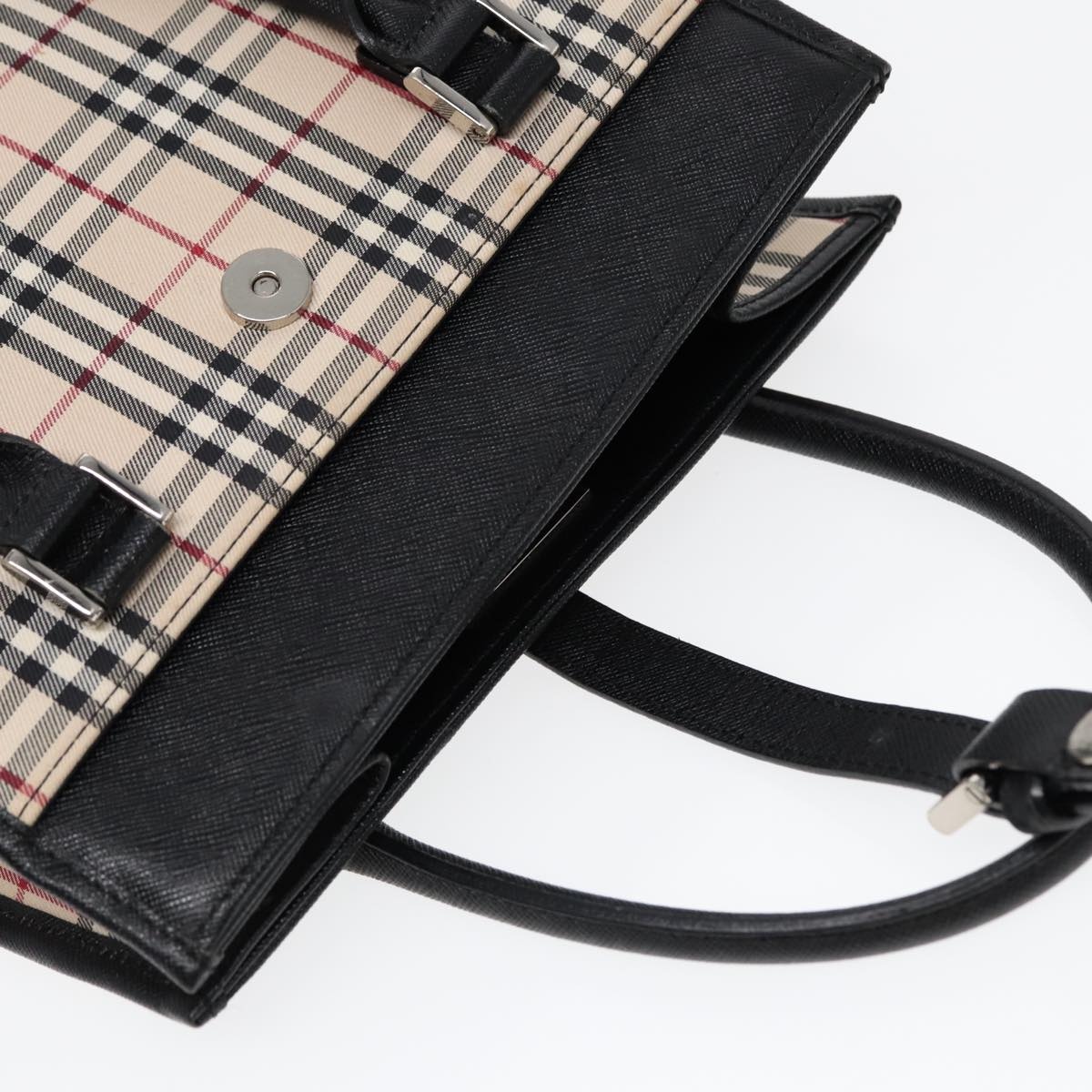 Burberry Nova Check Hand Bag Canvas Beige Black - 7