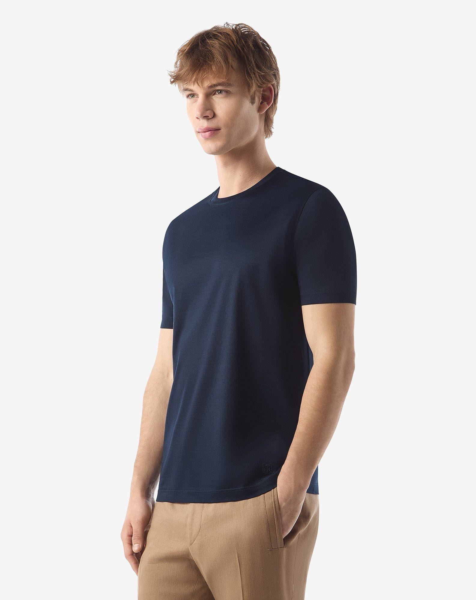 Navy blue crew neck pure cotton t-shirt - 2