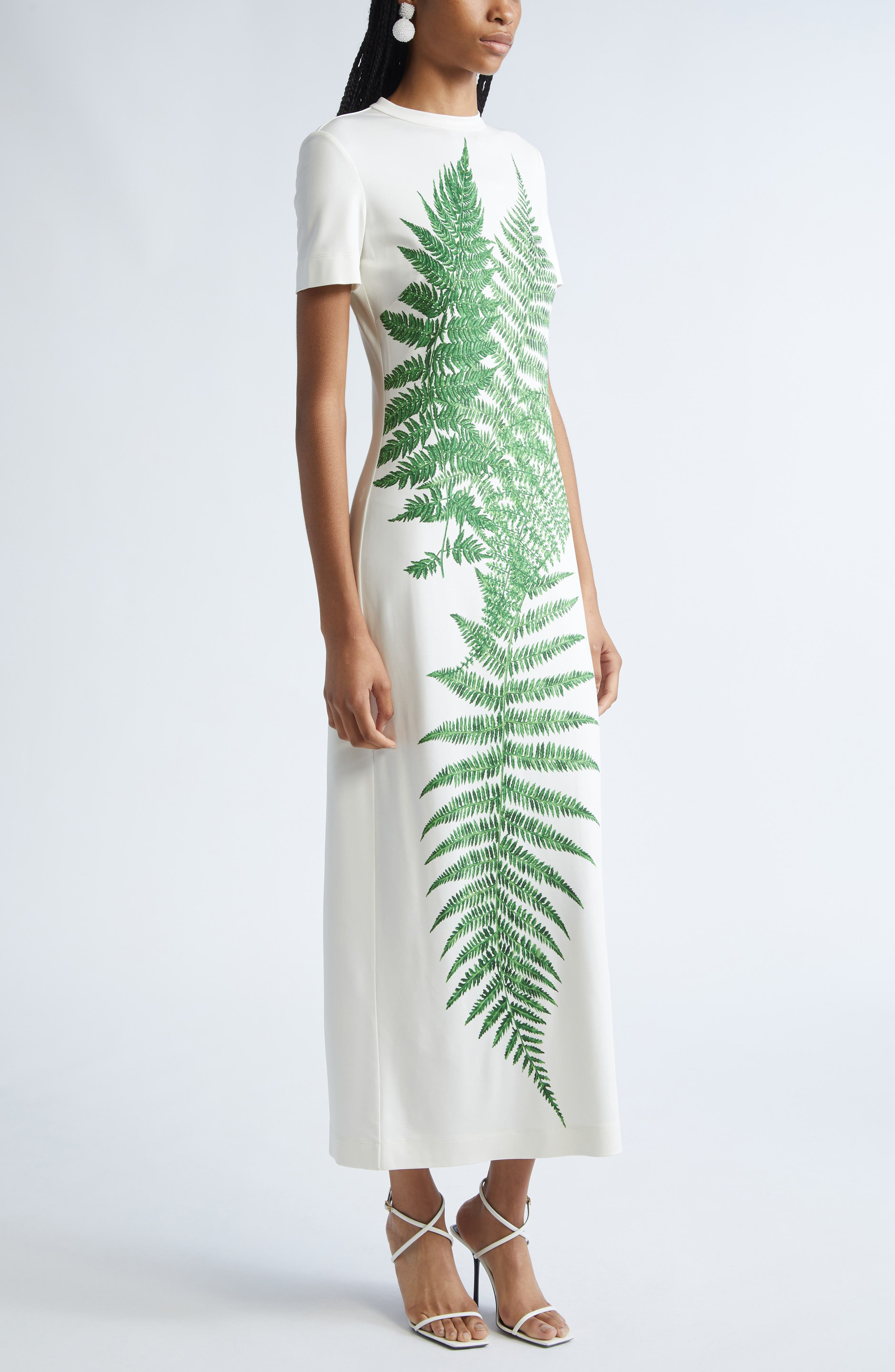 Oscar de la Renta Placed Fern Print Jersey T-Shirt Dress in Green/White at Nordstrom - 4