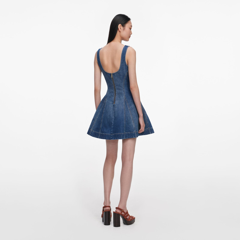self-portrait Denim Flared Mini Dress outlook