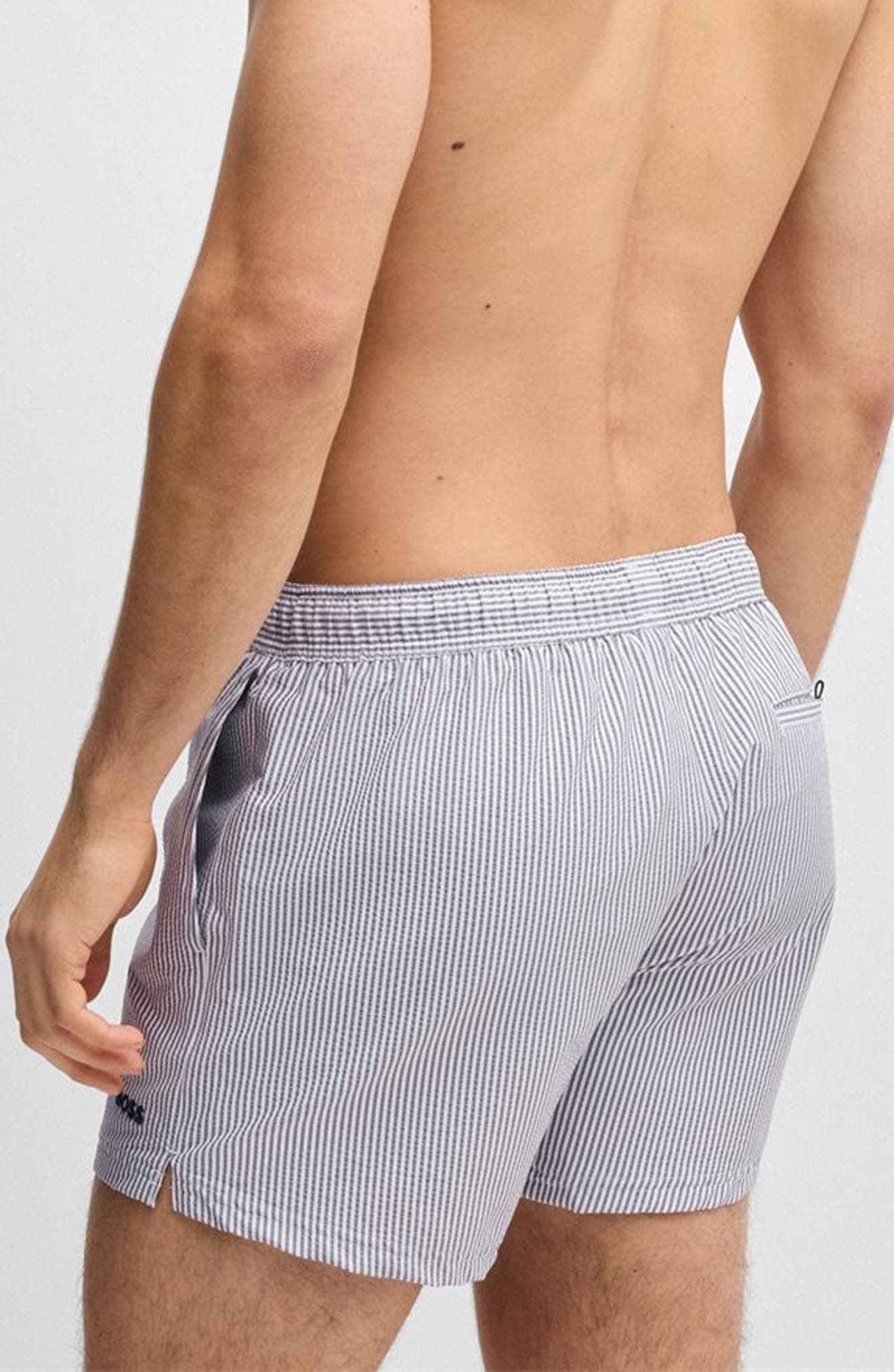 BOSS Velvetfish Stripe Seersucker Swim Trunks in Navy at Nordstrom - 2