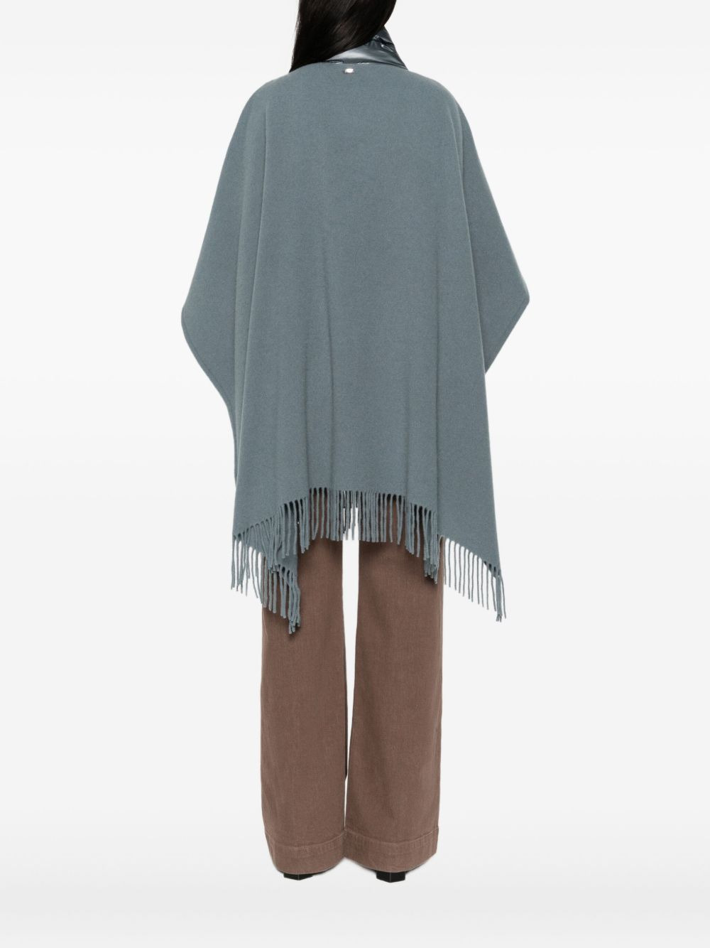 quilted-pocket fringed poncho - 4