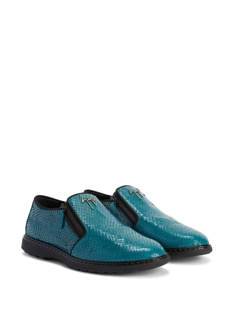 snake-skin effect leather loafers - 2