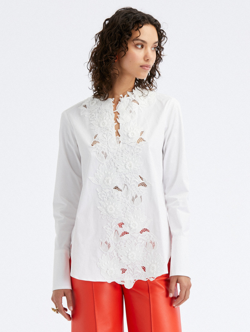 WATER LILY GUIPURE COTTON POPLIN BLOUSE 1