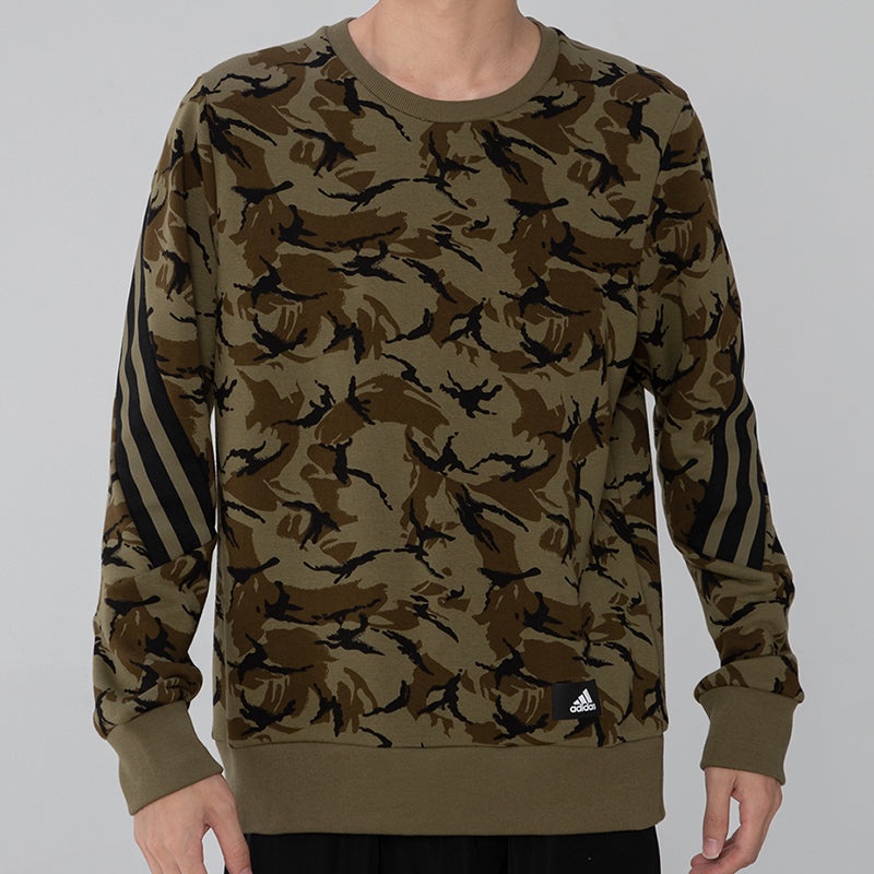 Men's adidas Camouflage Pattern Round Neck Long Sleeves Military Green H44169 - 3