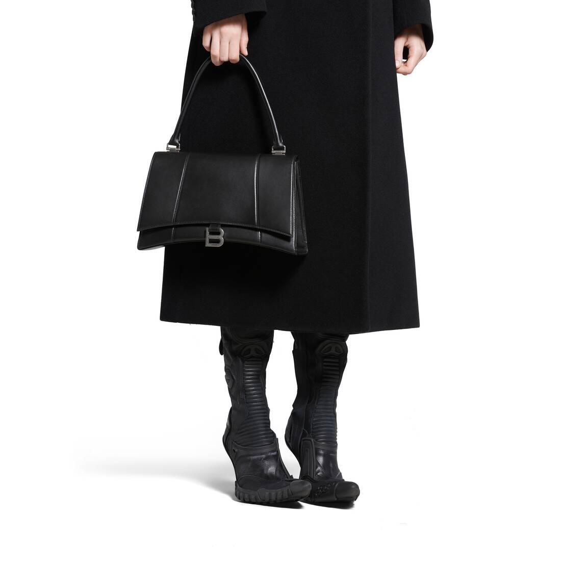 Women's Hourglass Hinge Medium Handbag in Black - 4
