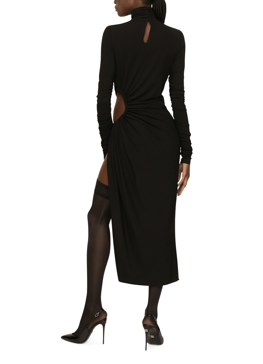 High Collar Jersey Longuette Dress with Cutouts - 3