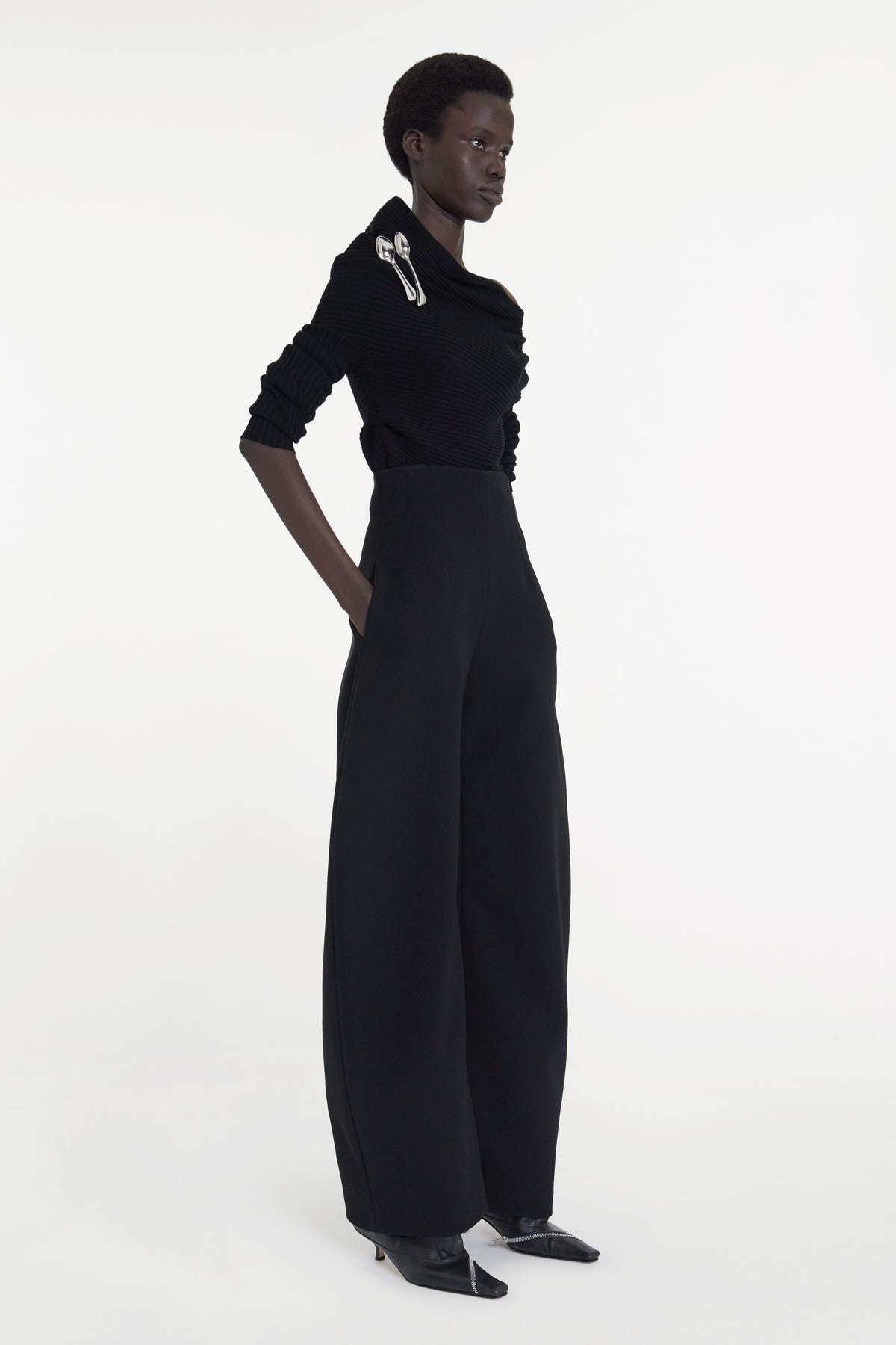 ROUNDED TAILORED TROUSERS BLACK - 5