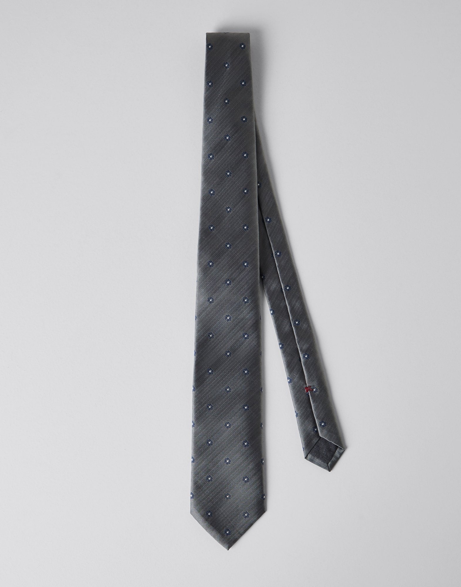 Silk chevron tie with flower embroidery - 1