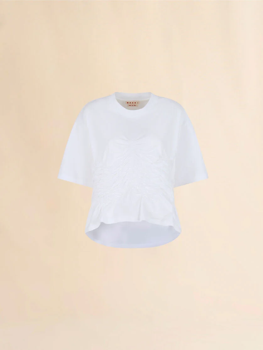 WHITE ORGANIC COTTON T-SHIRT WITH SHIRRED DETAIL - 1