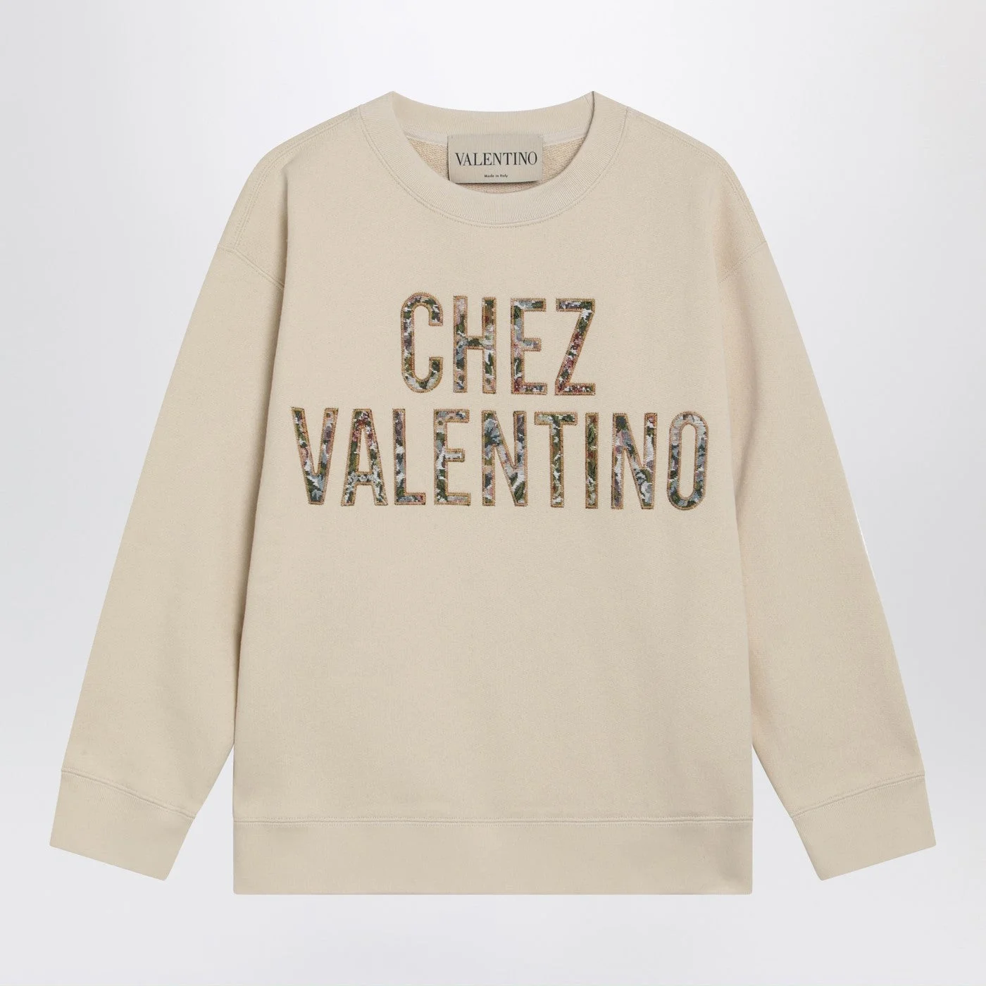 Valentino Ivory Cotton Sweatshirt With Chez Valentino Floral Motif Women - 1