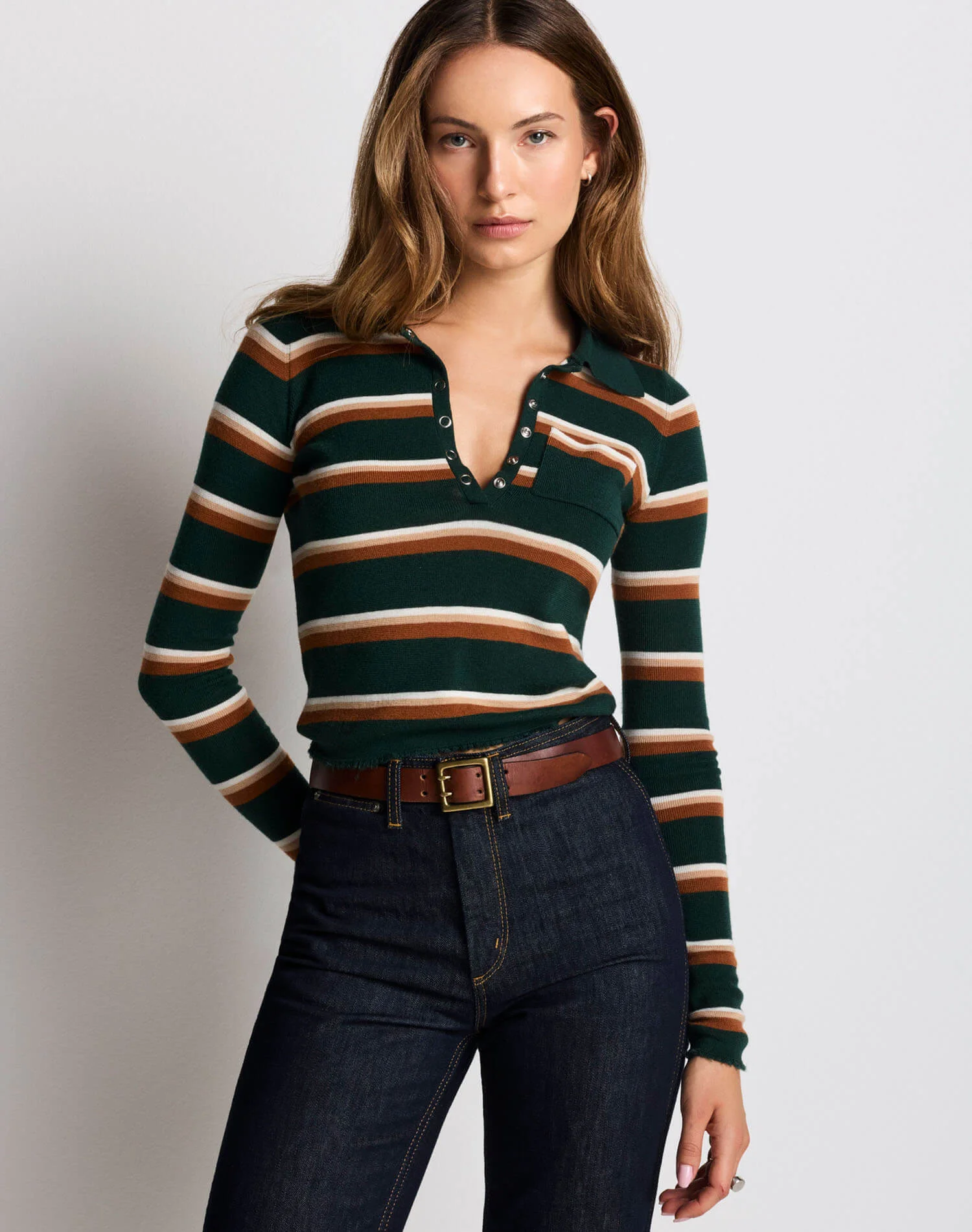 Erin Striped Pullover - Aspen/Cognac - 1