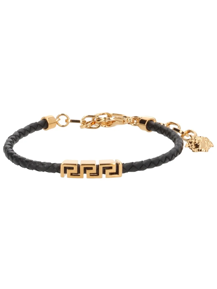 Versace Men Leather Bracelet With "Greek" - 1