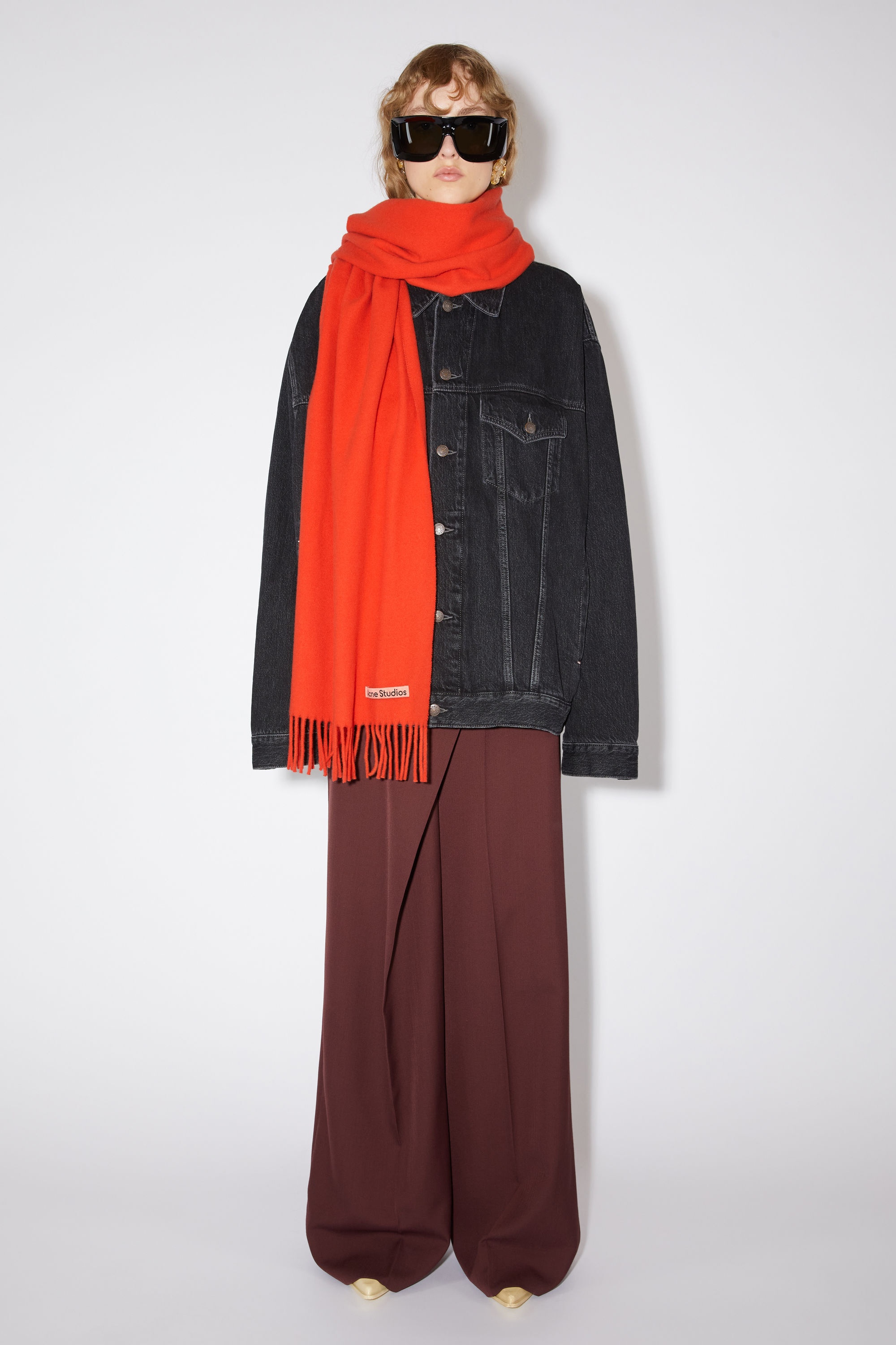 Fringe wool scarf – Narrow - Bright Red - 2