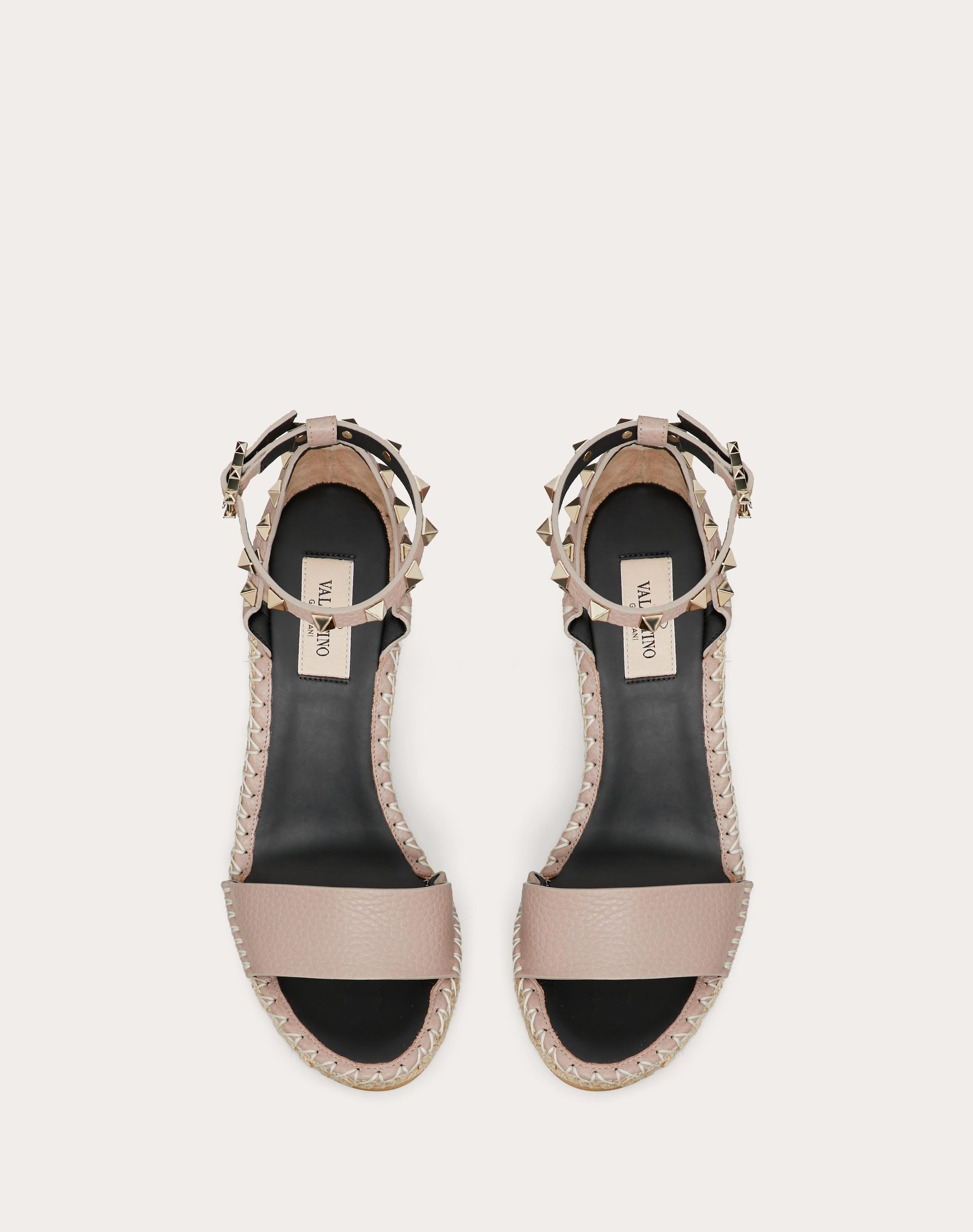 DOUBLE ROCKSTUD GRAINY CALFSKIN WEDGE SANDAL 105 MM - 4