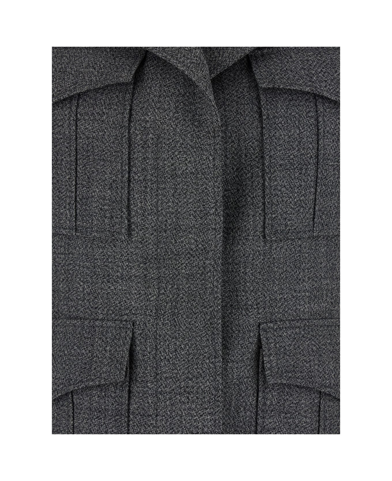 Grey Jacket With Wide Notched Revers In Wool Woman - 3