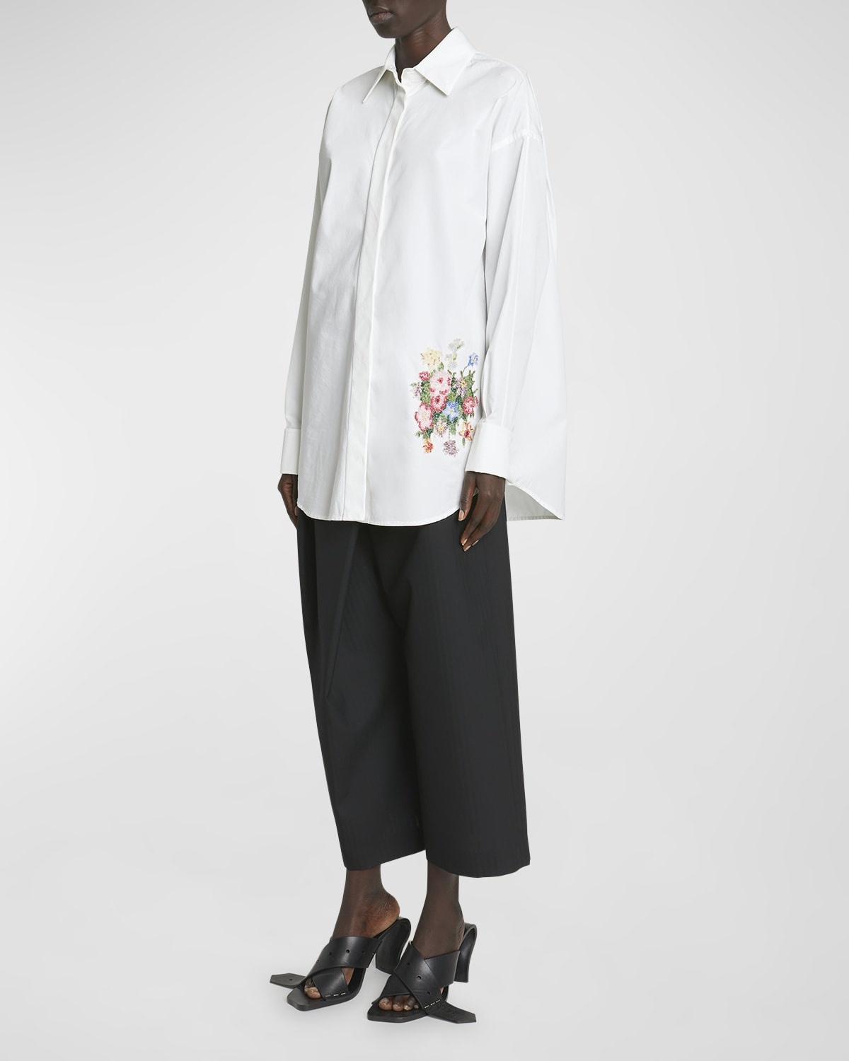 Floral Embroidered Button-Down Shirt - 3