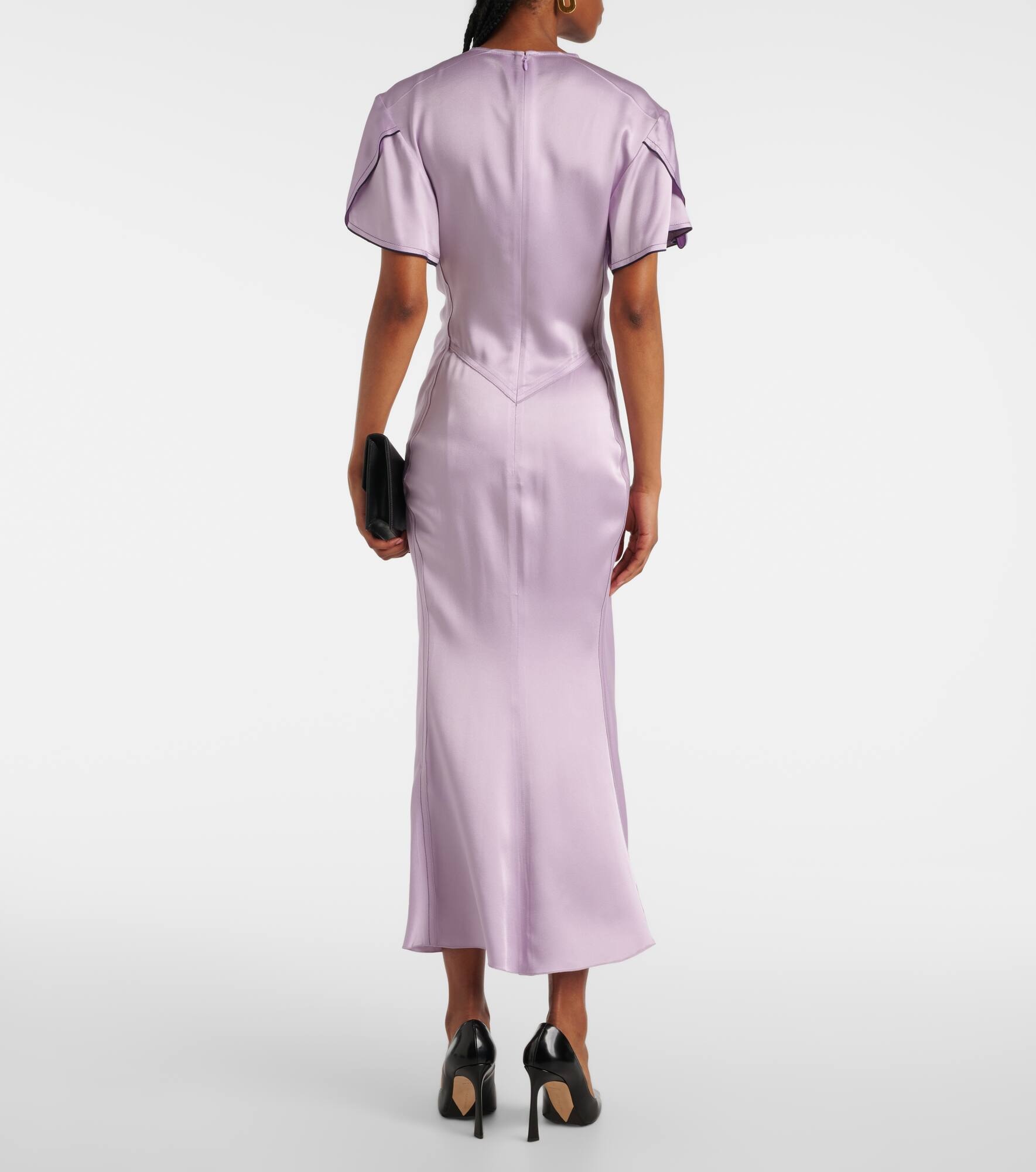 Gathered satin midi dress - 3